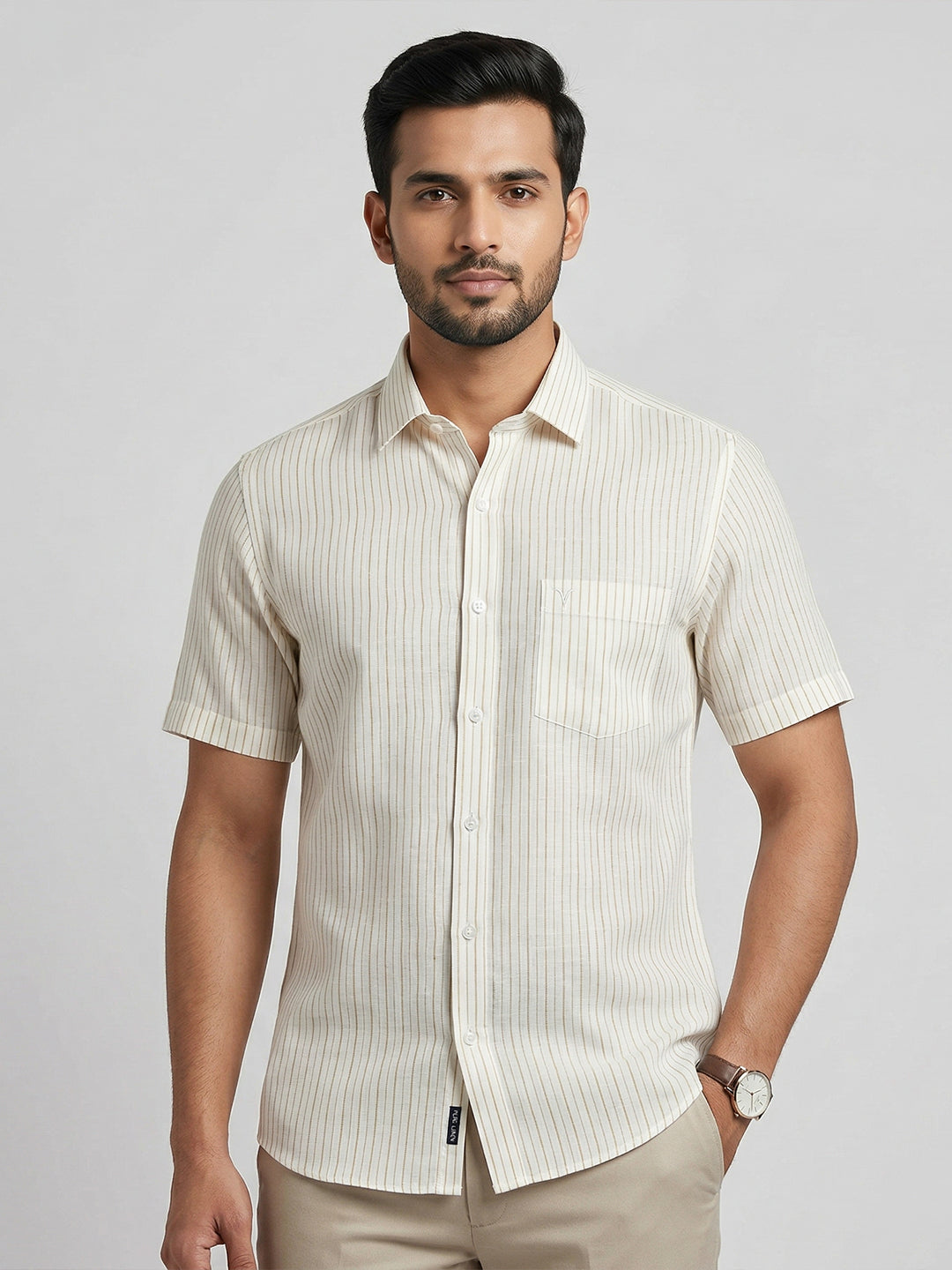 Pure Linen Striped Shirt White LS134
