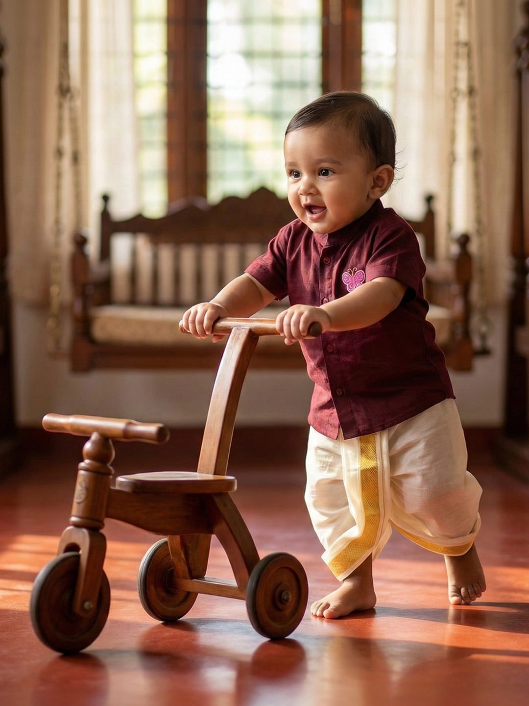Born Baby Shirt with Pant and Panchakacham Set Maroon G12