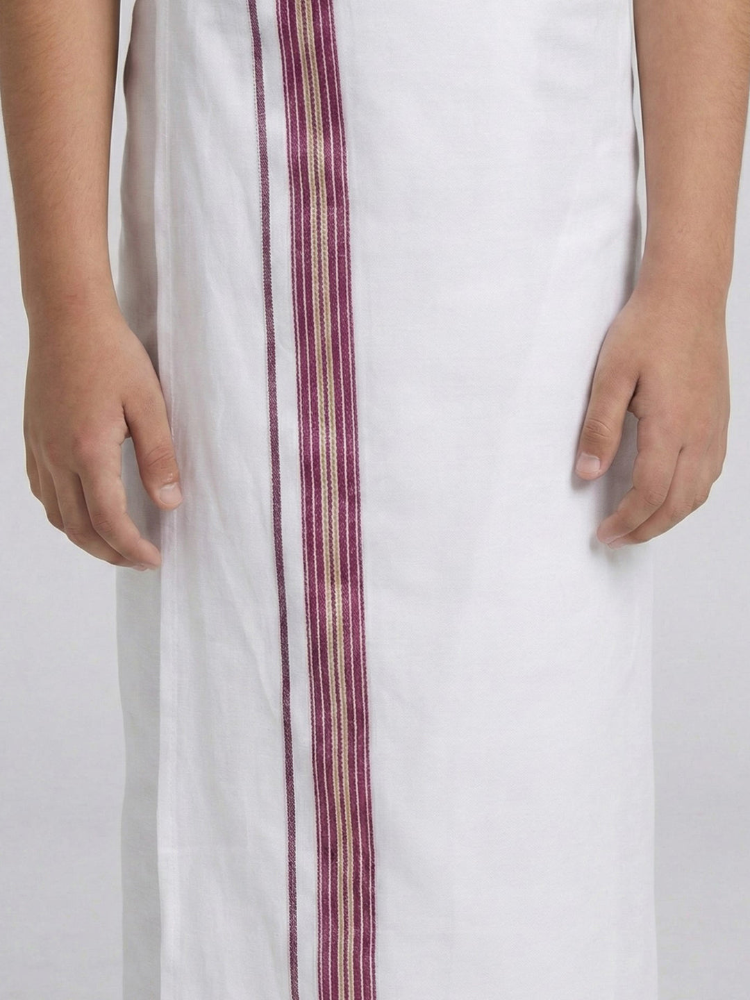 Boys Dark Magenta Matching Border Dhoti With Printed Shirt Set Fusion PS28