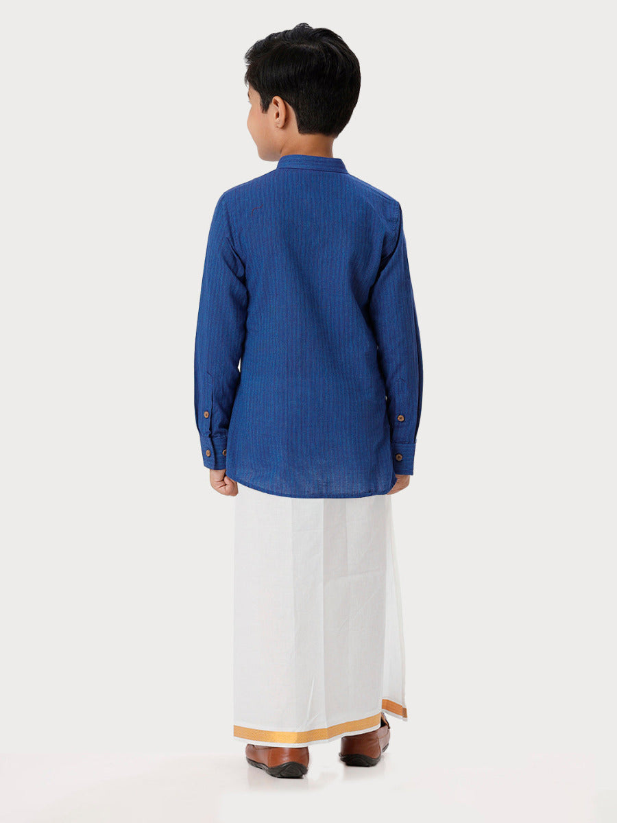 Boys Breeze Cotton Full Sleeves Navy Kurta with Dhoti Combo-Back view