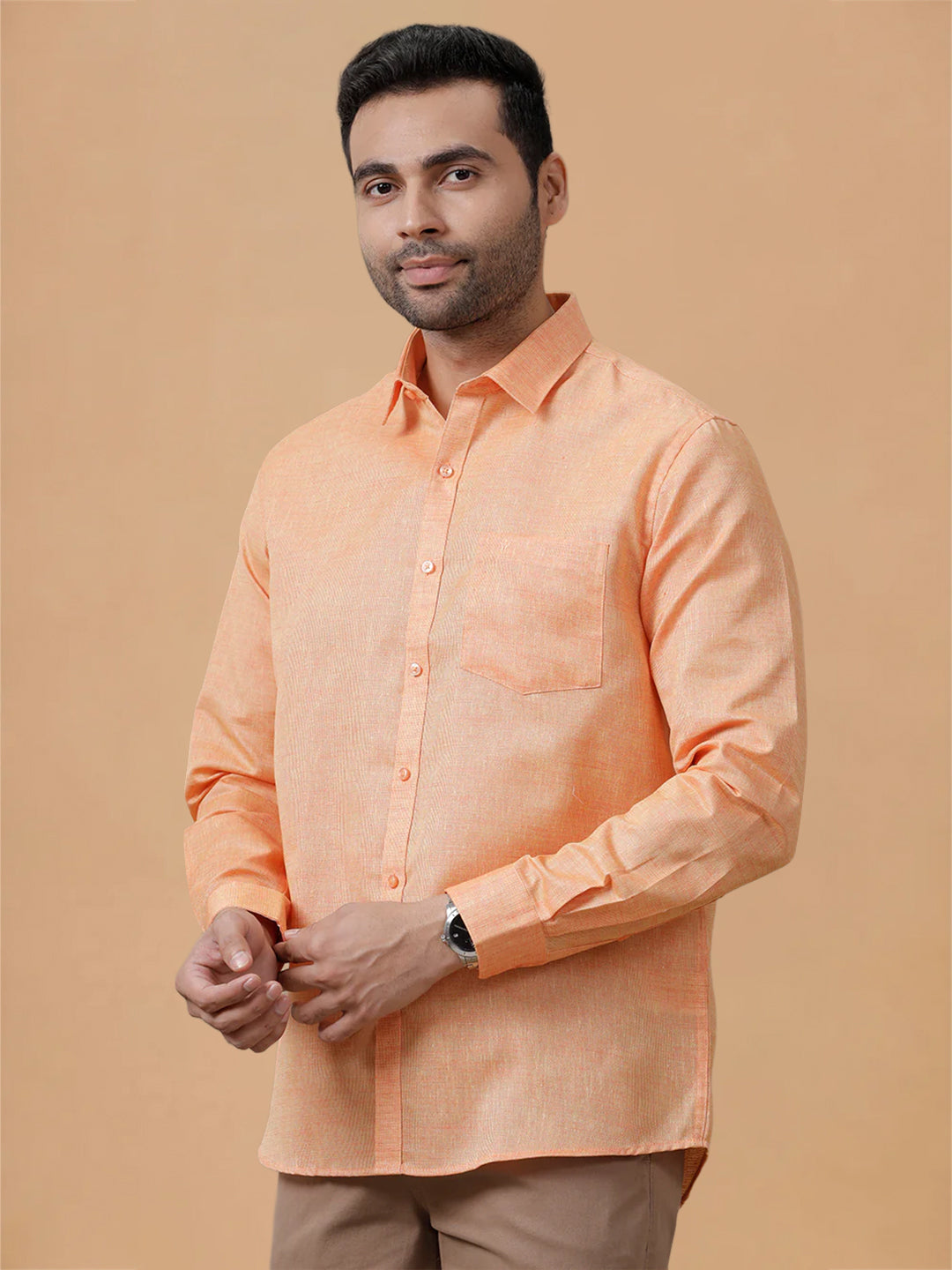Cotton Rich Reddish Orange Regular Fit Shirt T3 CV14