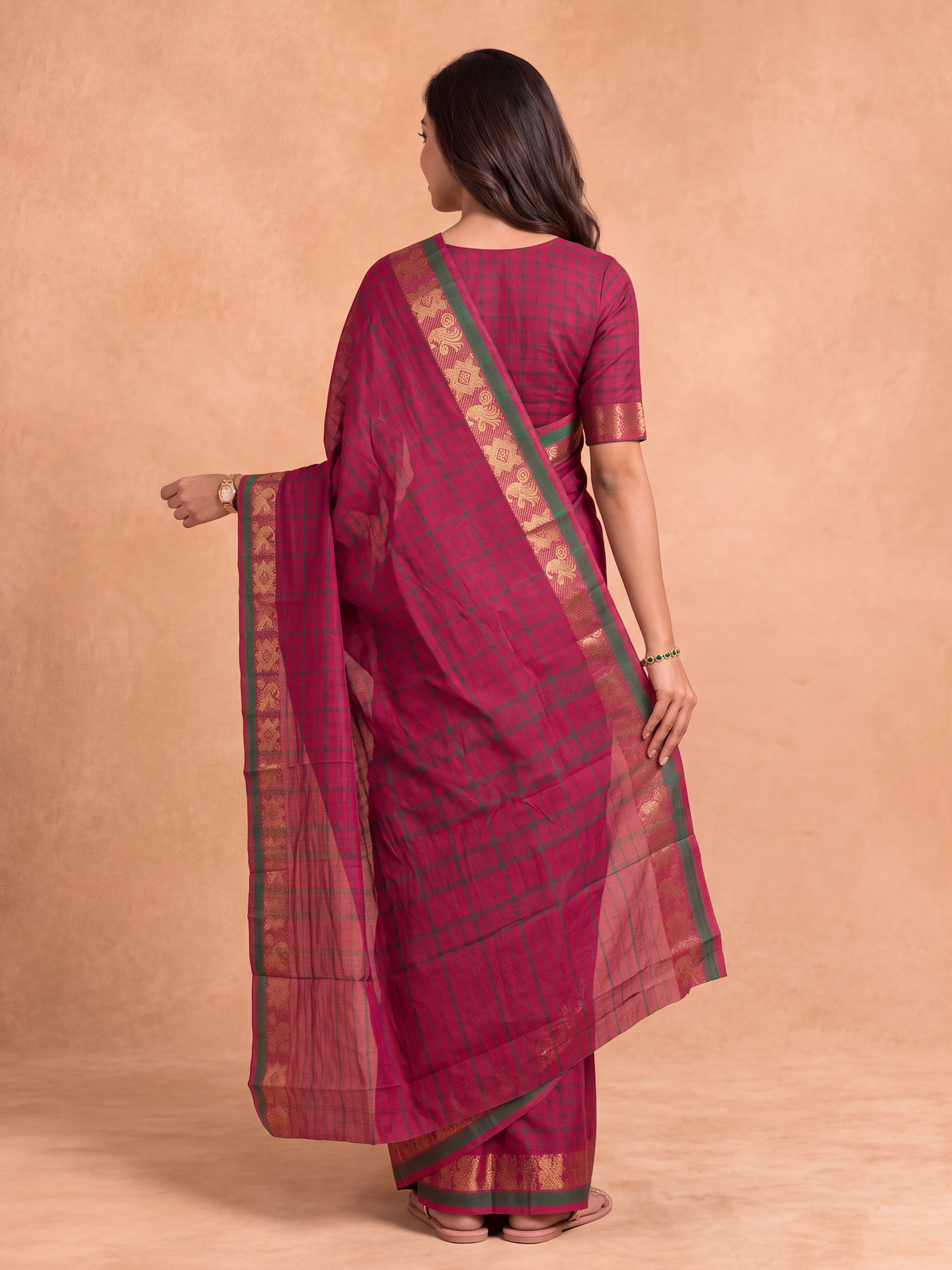 Women Chettinad Cotton Dark Pink Saree CCS20