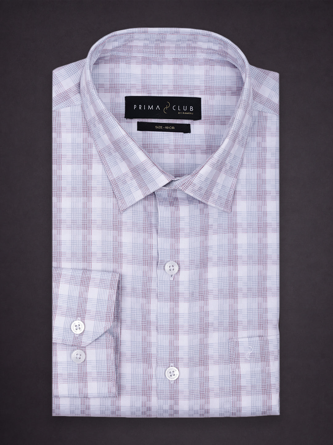 Prima Club Premium Cotton Dobby Grey Purple Checked Regular Fit Shirt SRBJ6