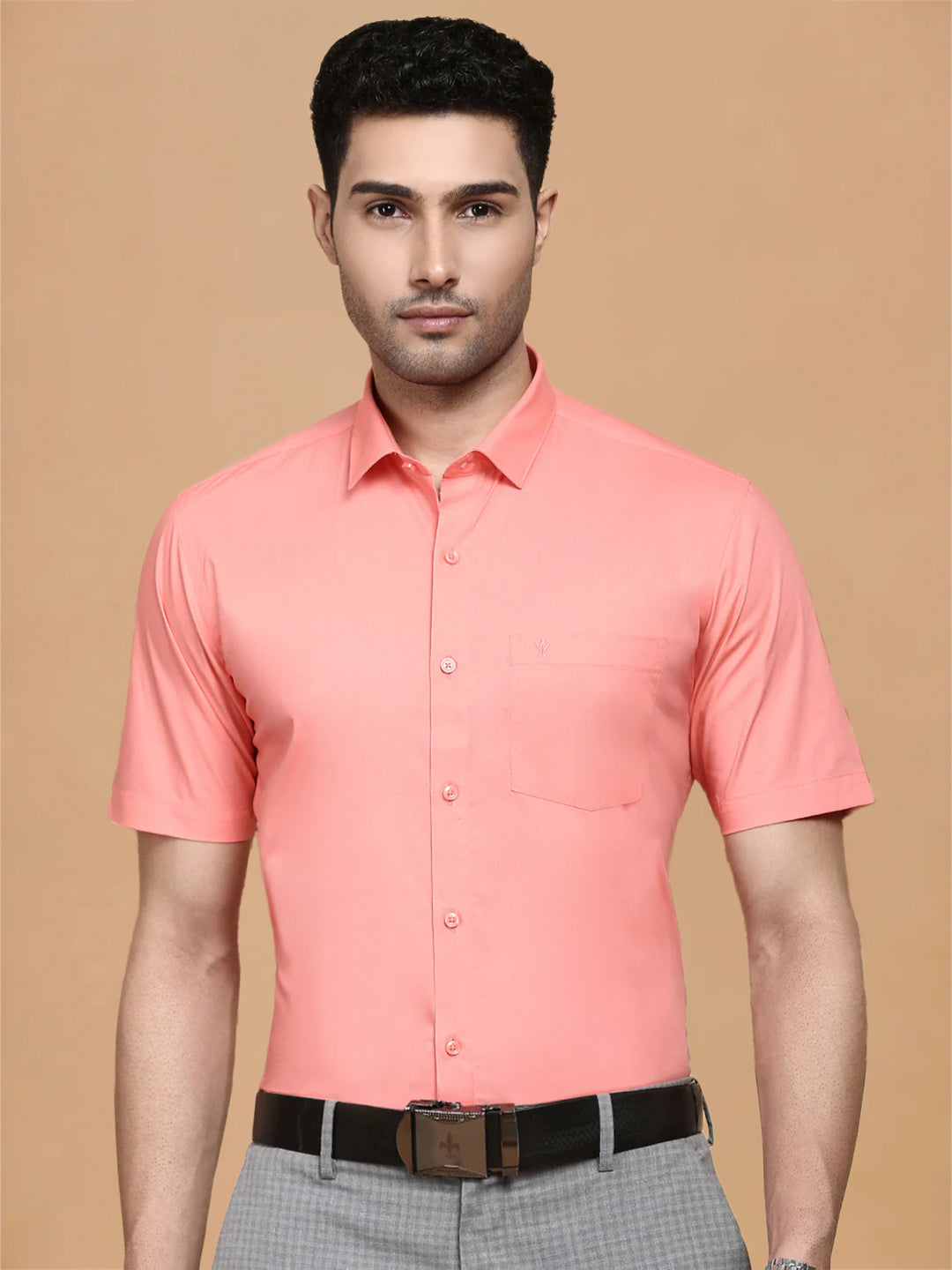 Cotton Spandex Light Pink 2 Way Stretch Smart Fit Shirt LY9