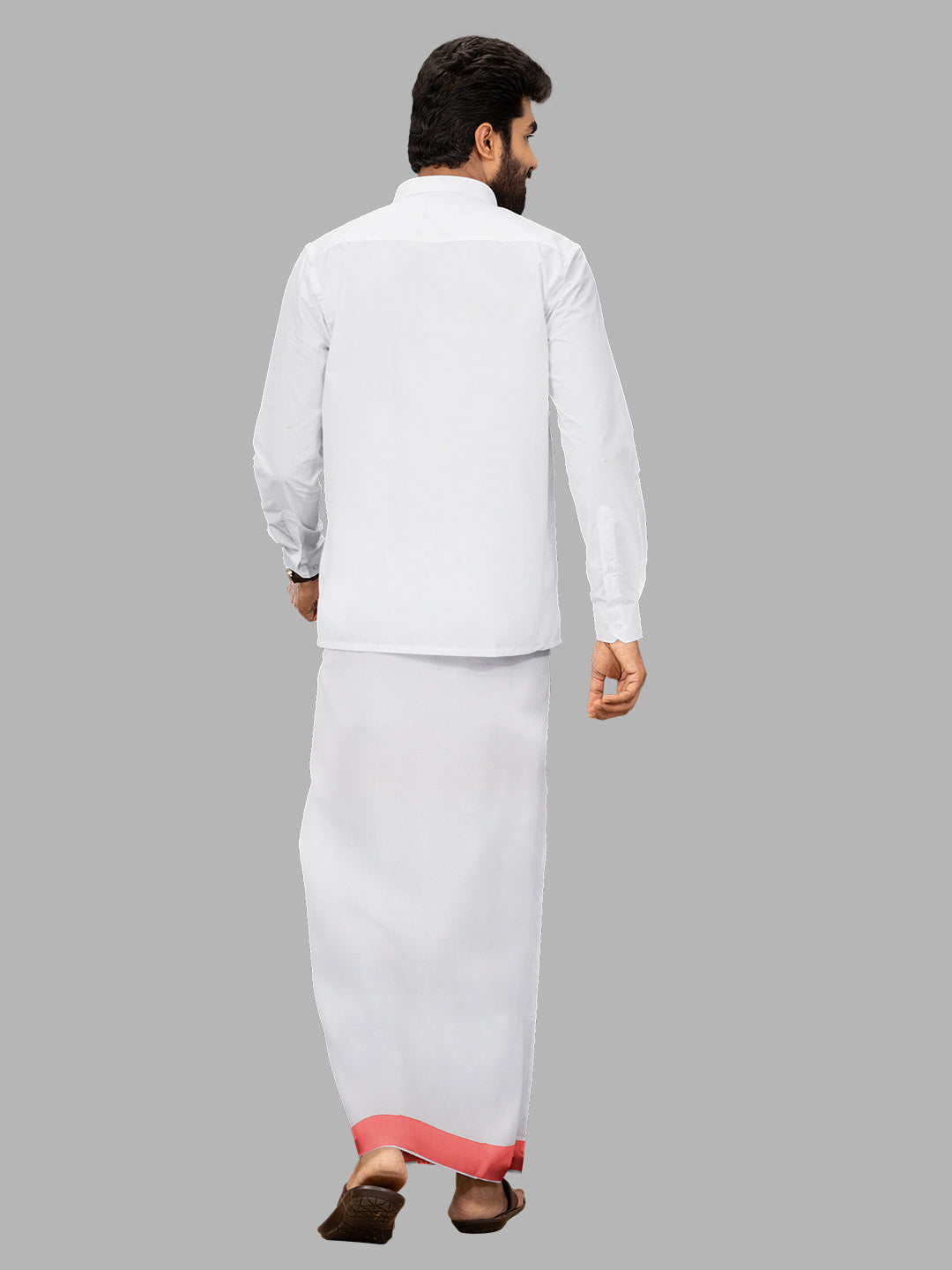 Single Layer Cotton Blend Readymade White Dhoti with Fancy Jari Border GACJ31
