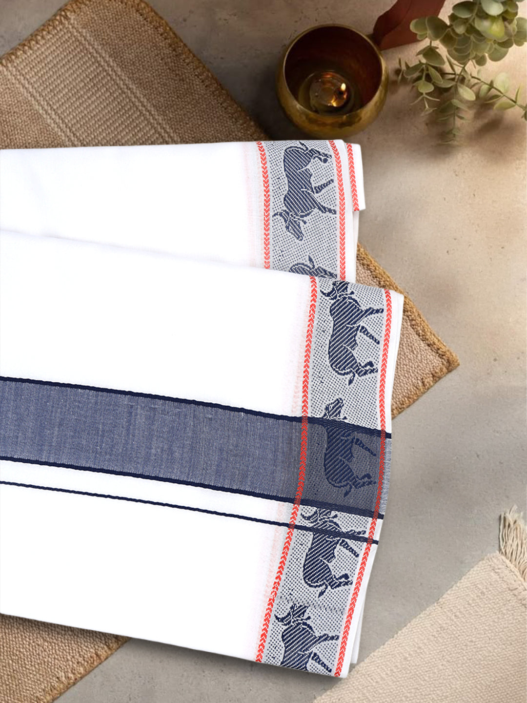 Men Cotton Navy Fancy Border Panchakacham with Angavasthram Srirasthu(9+5) SR41
