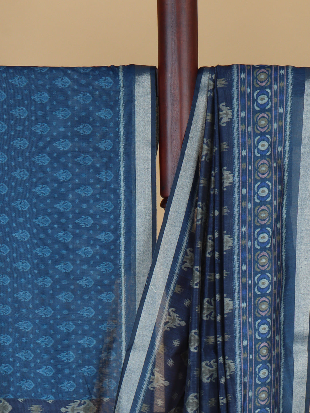 Women Blue Semi Chanderi Cotton Printed Saree SC65