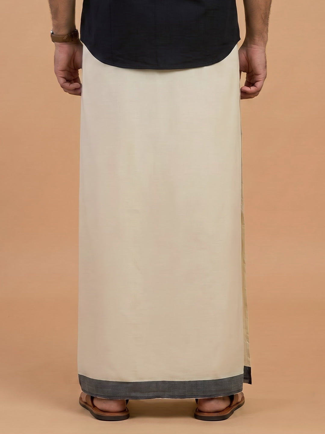 Double Layer 100% Cotton Cream Kora Dhoti with Colour Border - BSD01