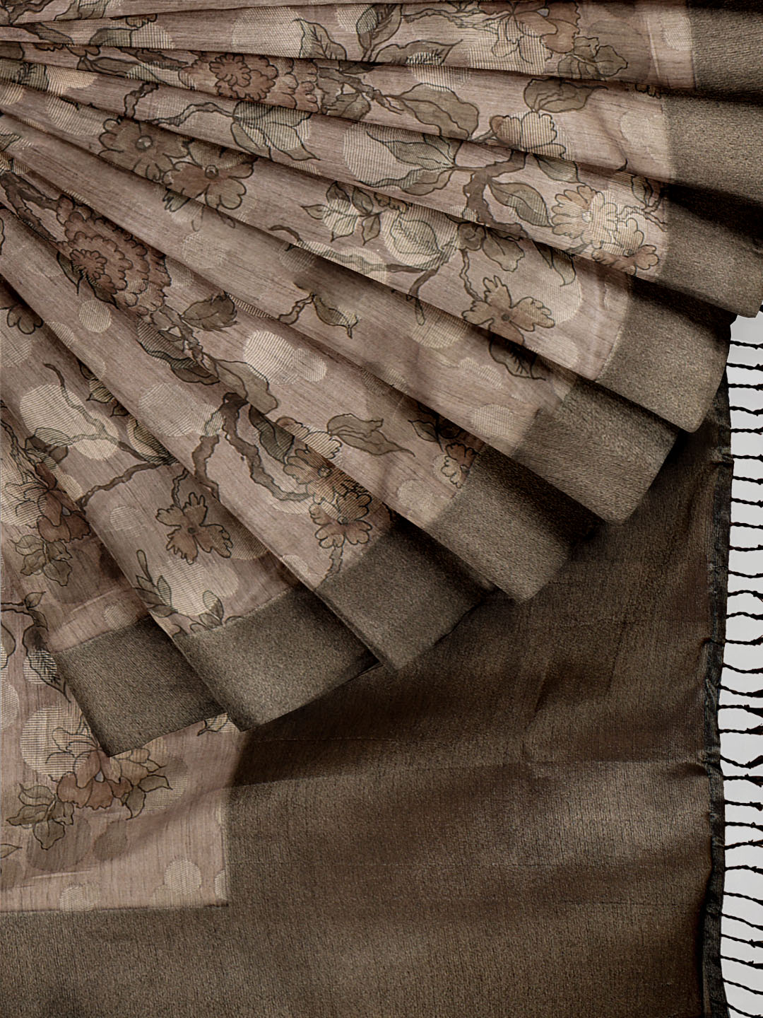 Women Light Brown Semi Tussar Printed Saree ST262