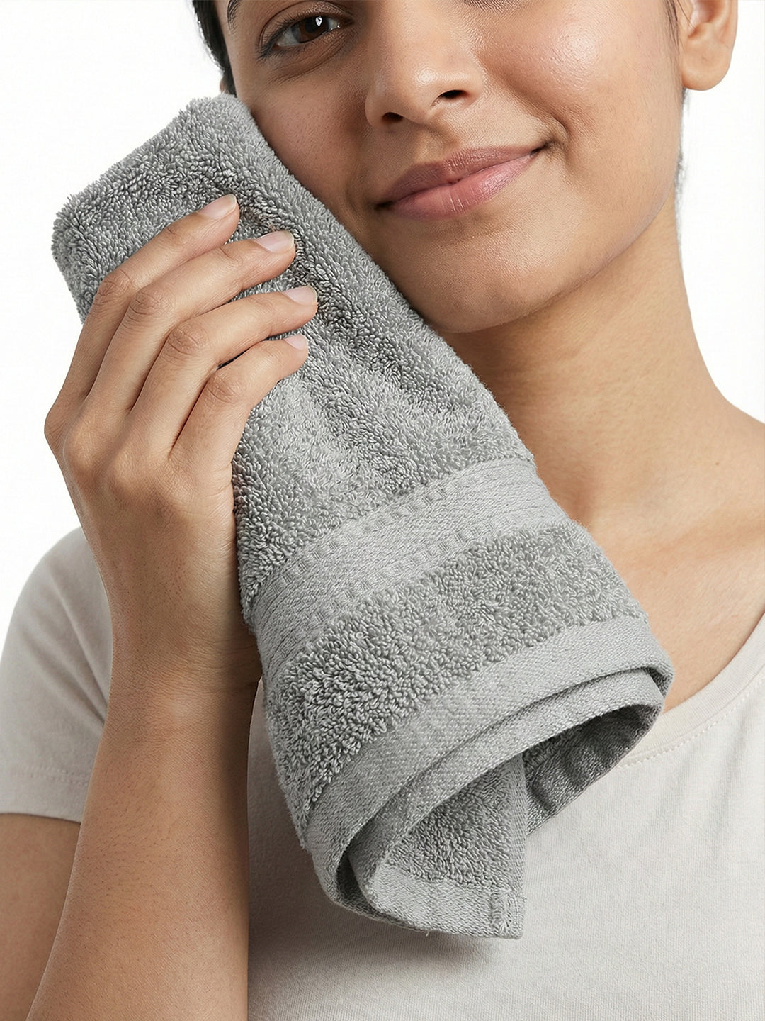 You & Me Premium Soft Terry Cotton Couple Bath, Face & Hand Towels Silver (Pack Of 6)