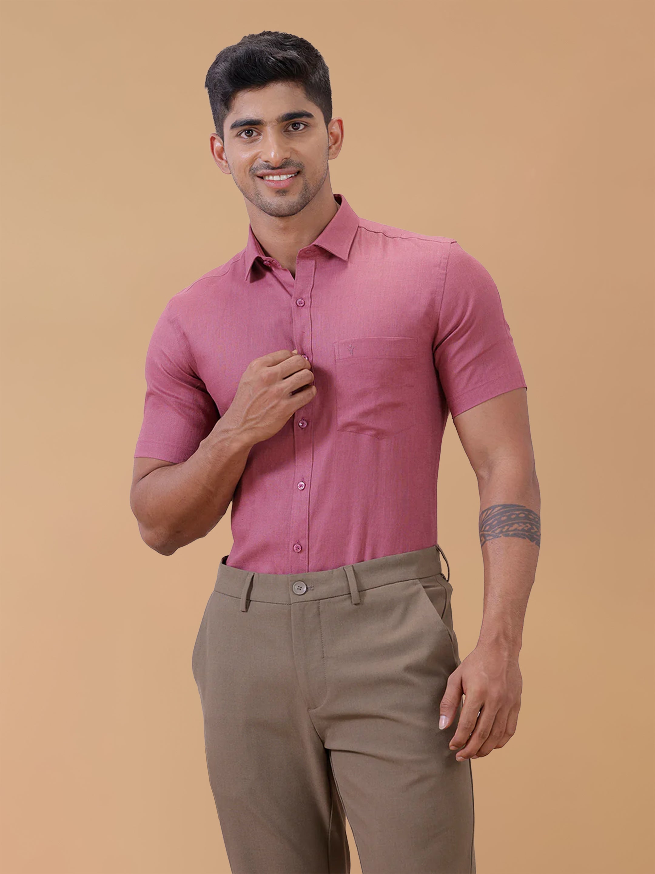 Pure Linen purple Pink Smart Fit Shirt L122