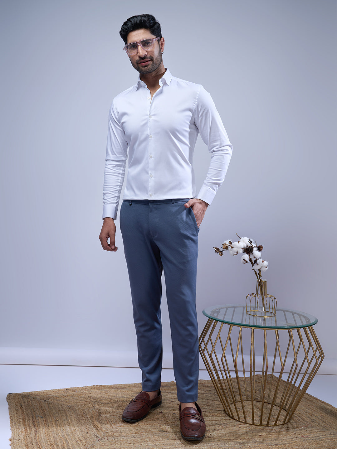 Men Stretch Cotton Shirt White FS12