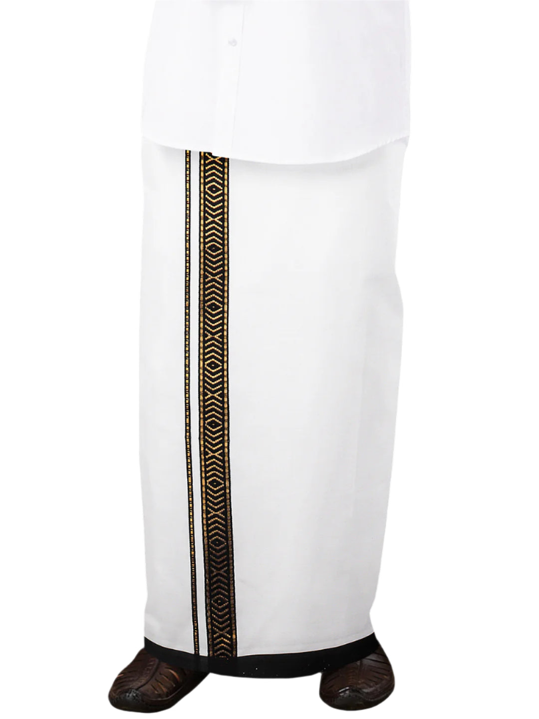 Men 100% Cotton Single Layer White Dhoti with Fancy Jari Border GR06