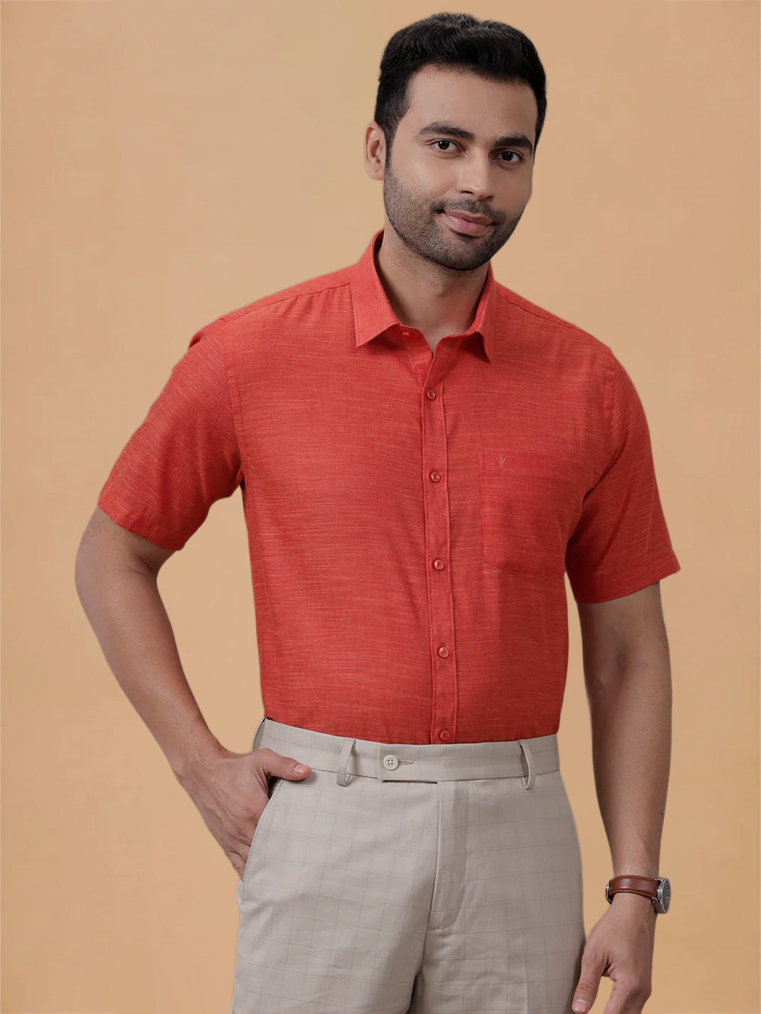 Cotton Rich Bright Red Regular Fit Shirt T28 TD6