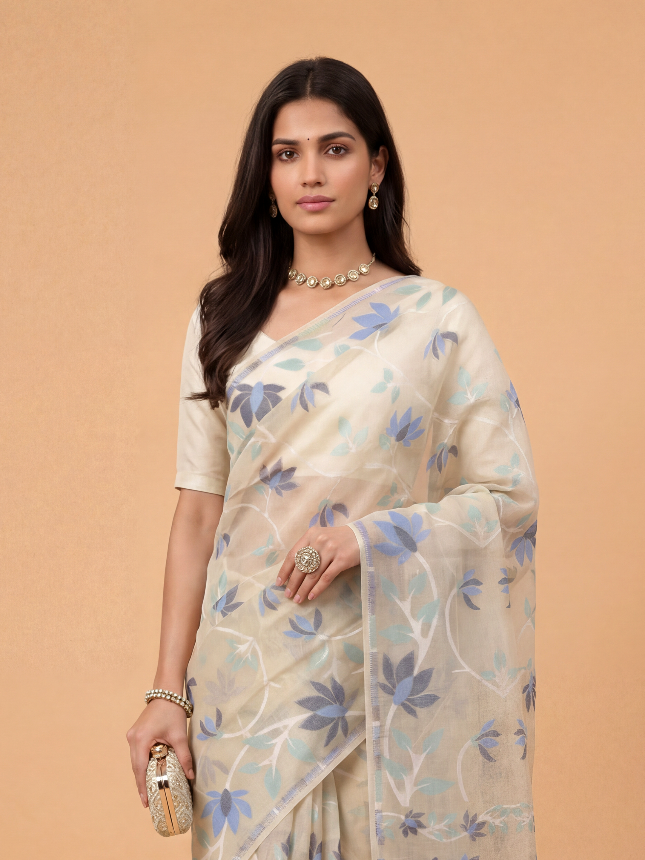Women Semi Linen Printed Sandal Saree SL249