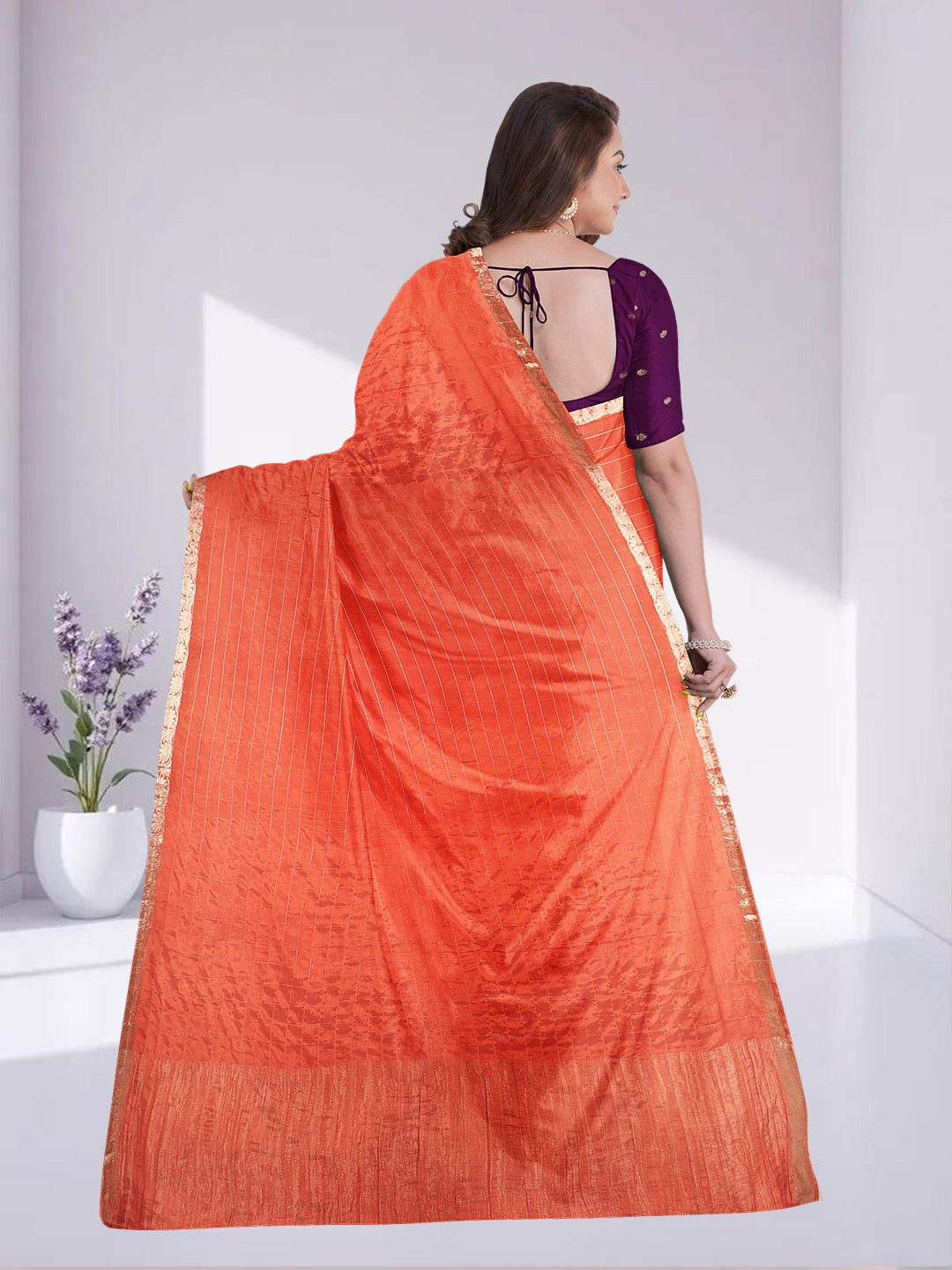 Women Orange Semi Silk Saree SS345