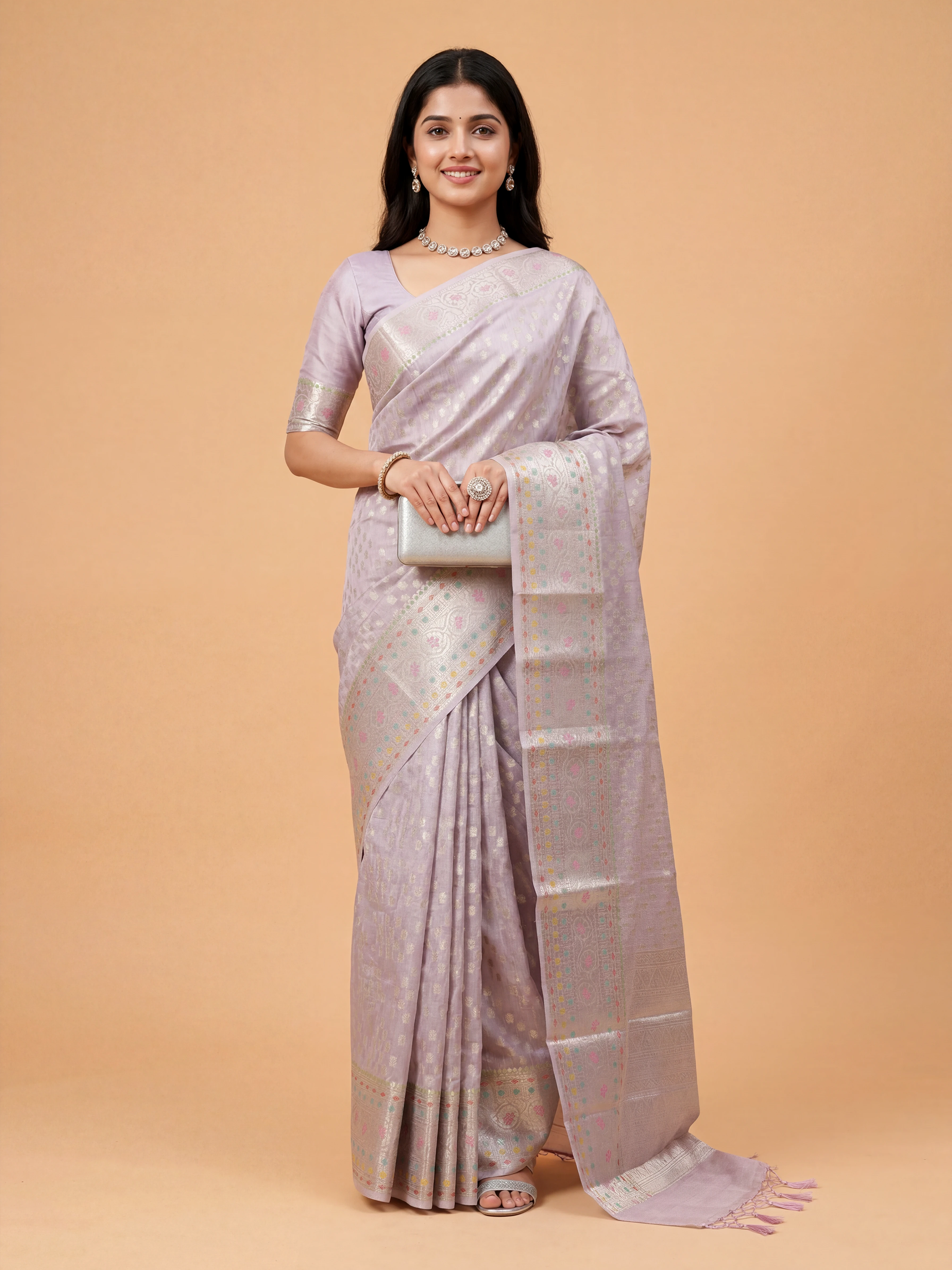 Women Tissue Lavender Saree TS67