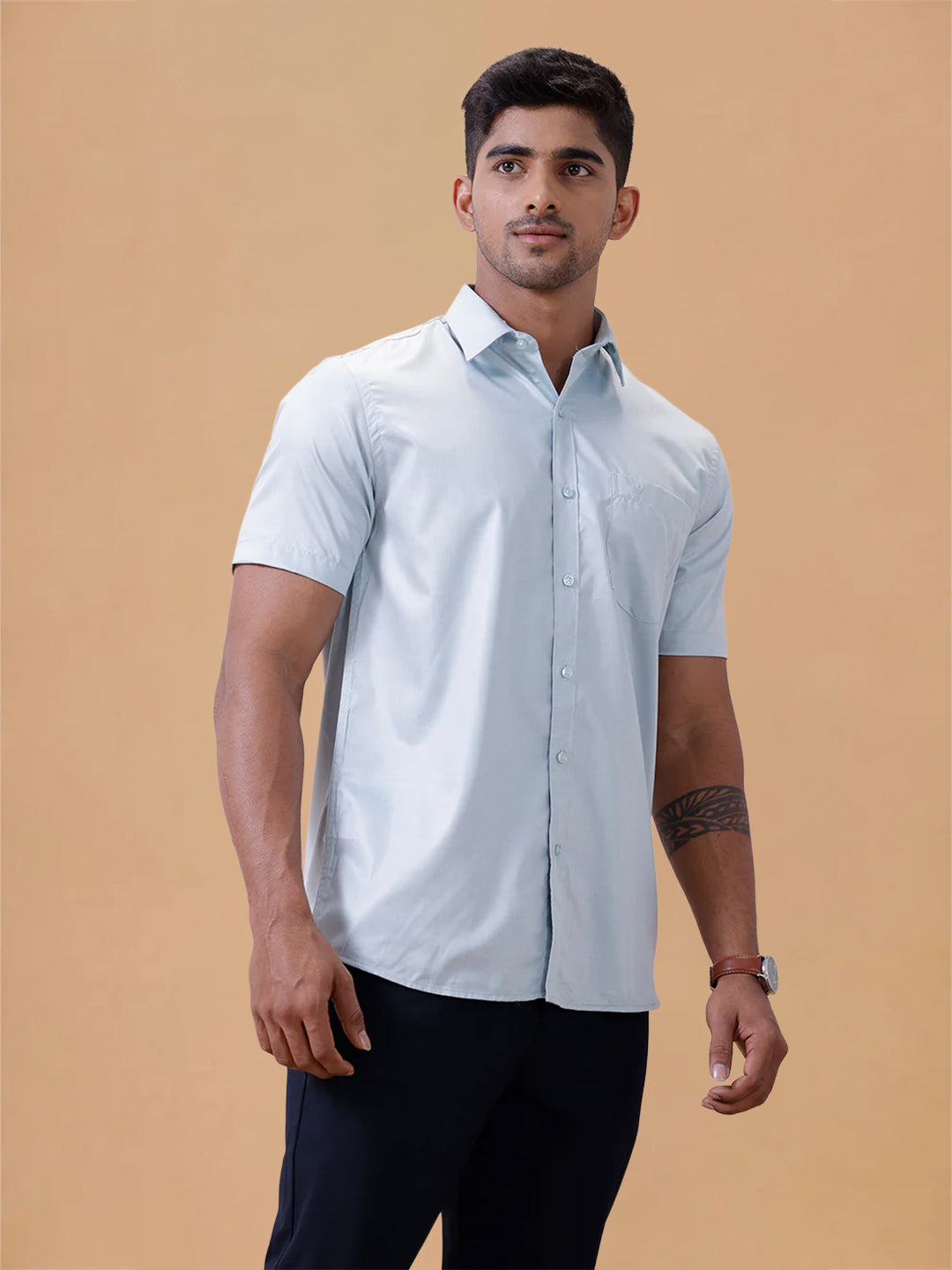 Cotton Rich LT Teal Blue Regular Fit Shirt T61 AKT4