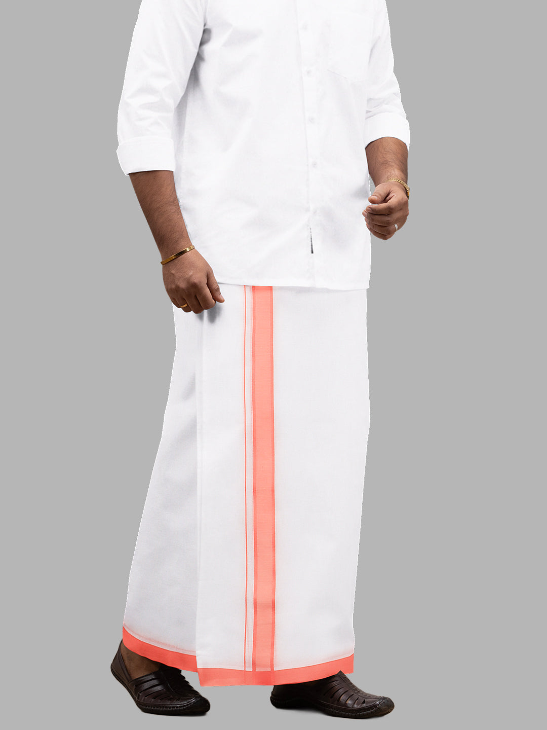 Men 100% Cotton Double Layer White Dhoti with Fancy Border RPN03