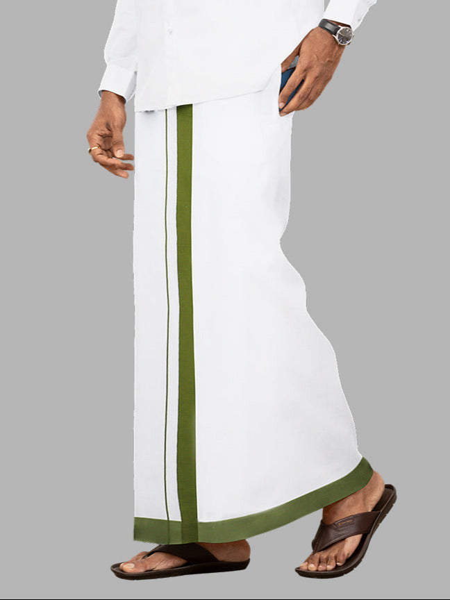 Men Cotton Blend Readymade Single Layer White Dhoti with Big Border GACS2