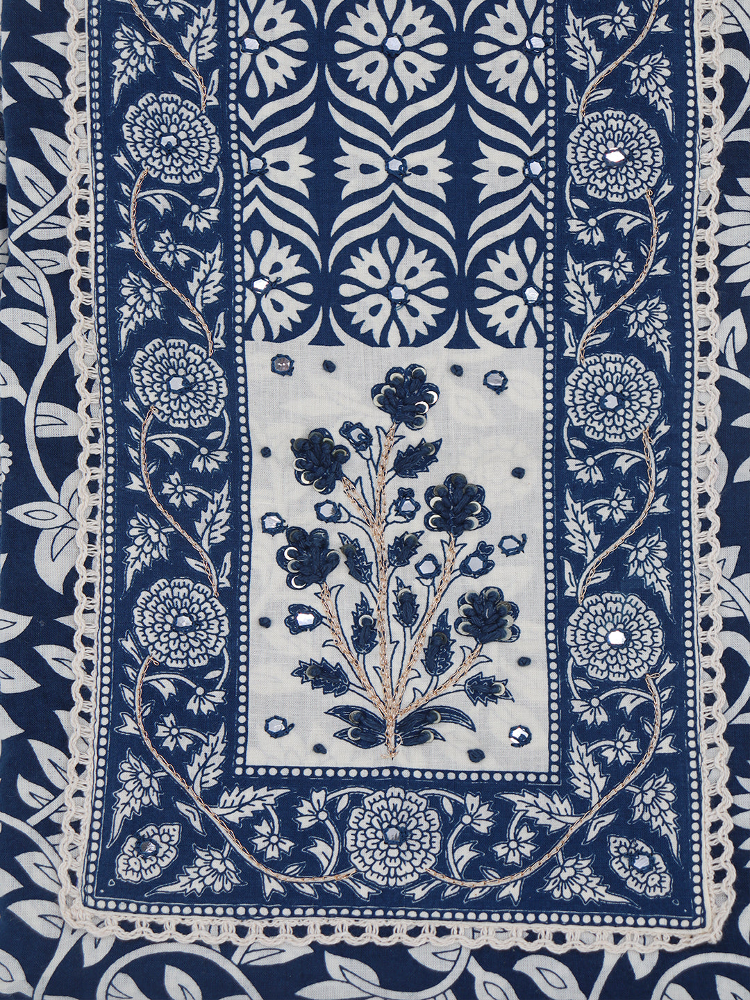 Women Pure Cotton Printed Dress Material Dark Blue DM316