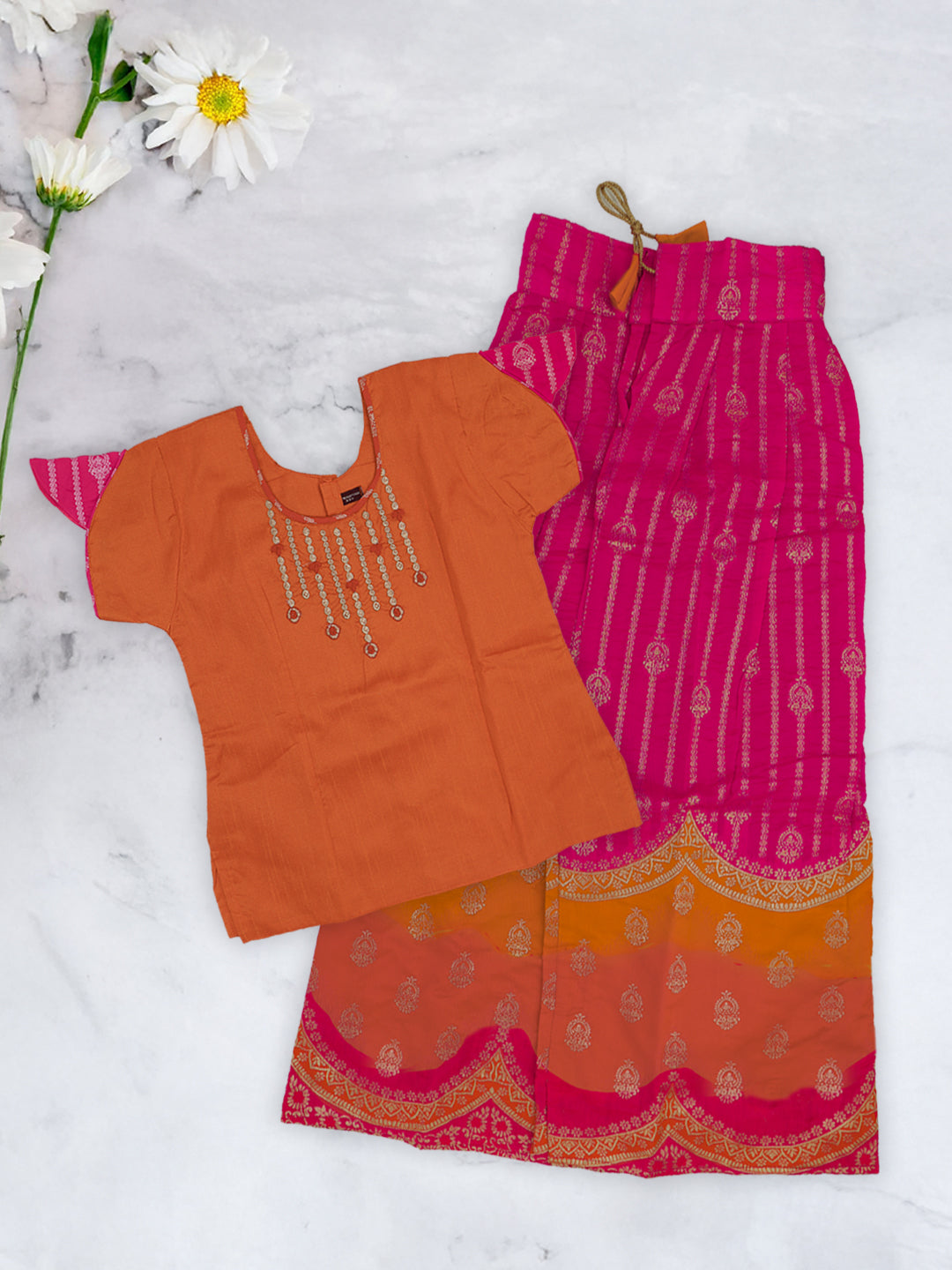 Girls Traditional Skirt Set Orange with Pink GPS27