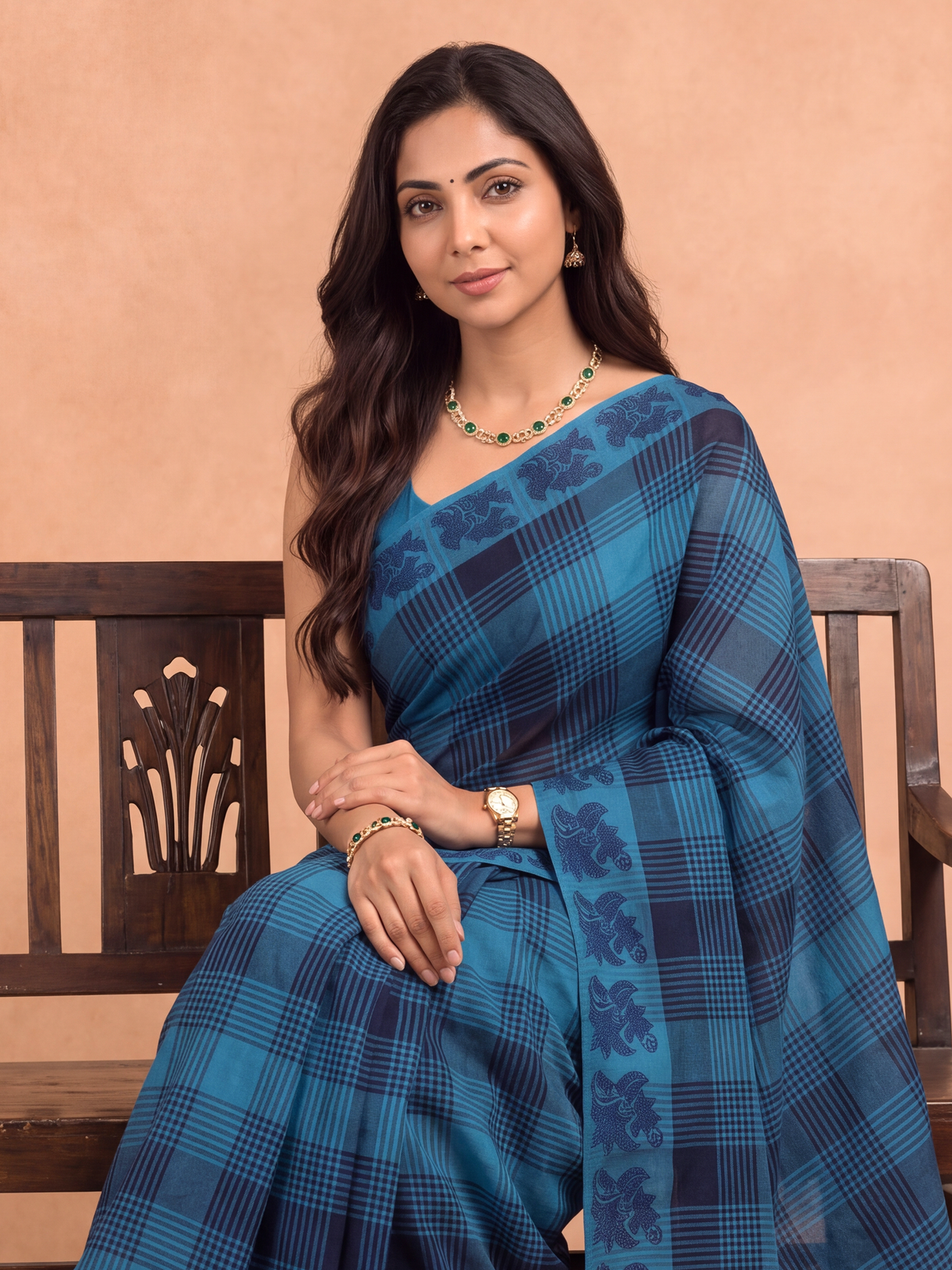 Women Chettinad Cotton Dark Blue Saree CCS14