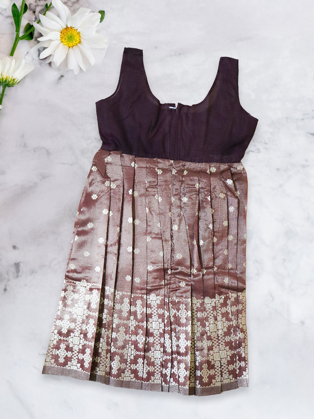 Girls Traditional Silk Cotton Skirt Set Sandal with Brown GPS23