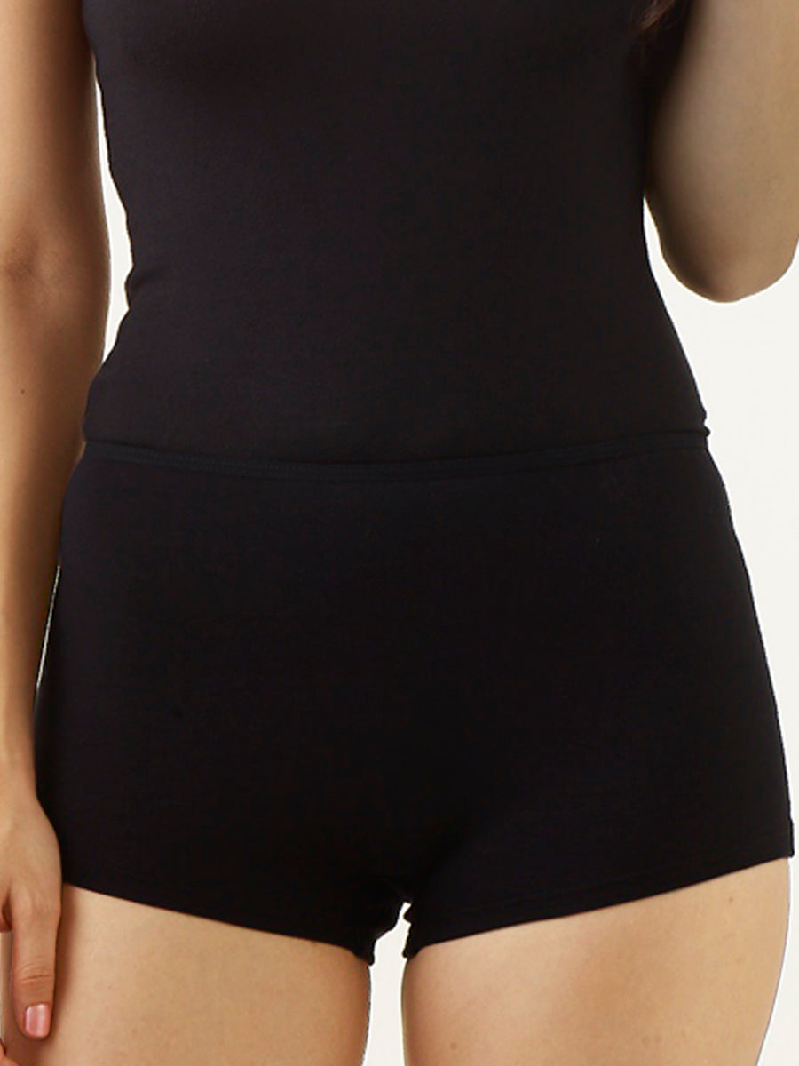 Women Cotton Spandex Leg Shorts - Black (Pack of 2)