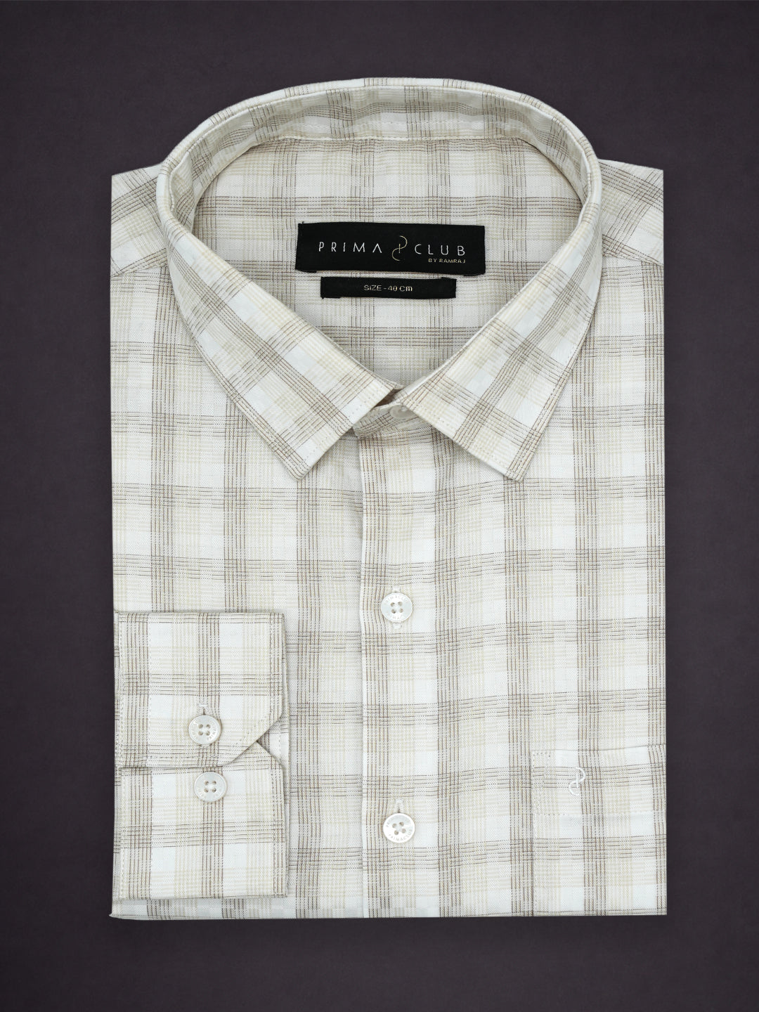Prima Club Premium Cotton Dobby LT Beige Checked Regular Fit Shirt SRBJ4