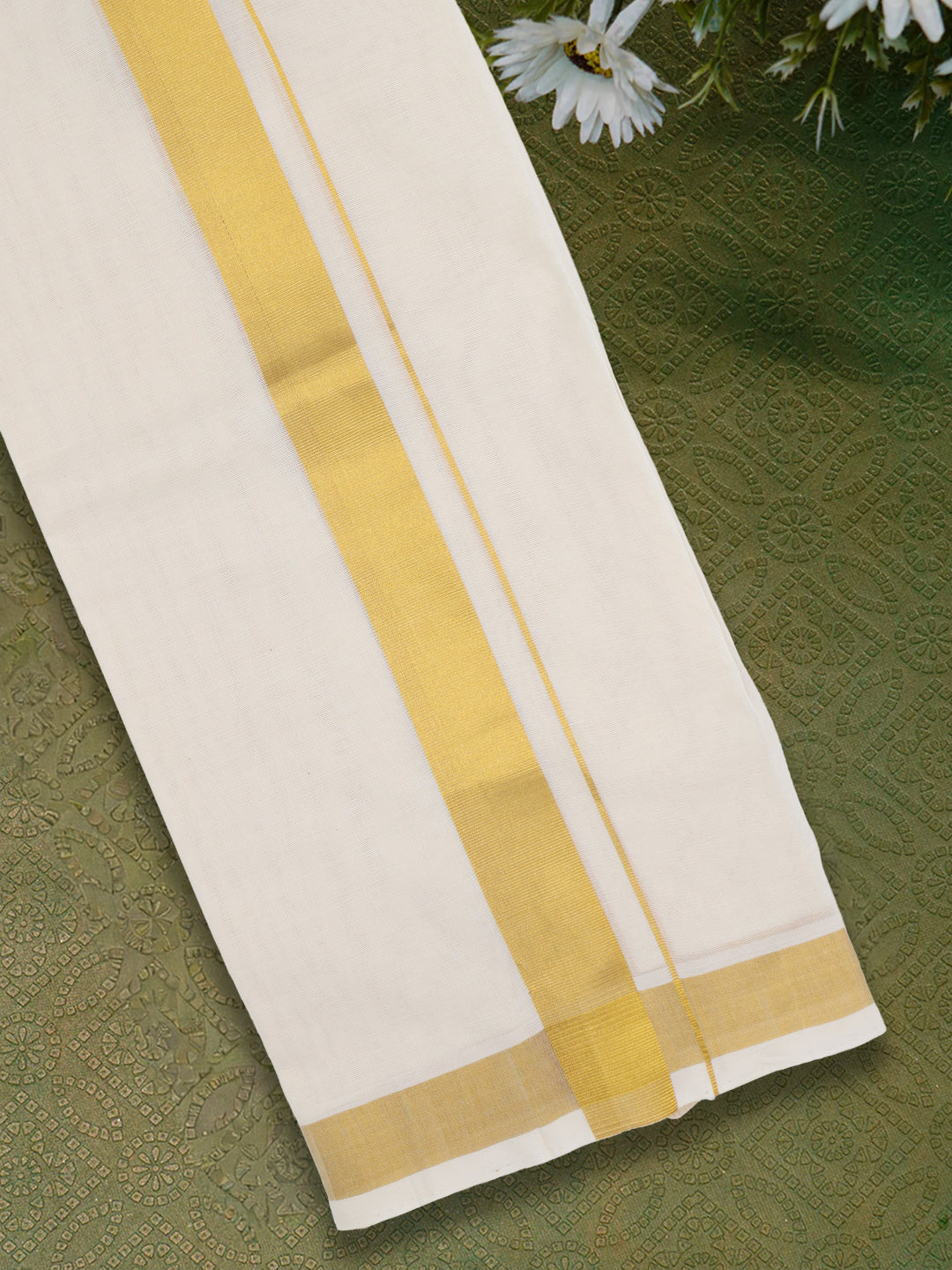 Men Premium Handloom Cream Dhoti with Jari Border HLM63