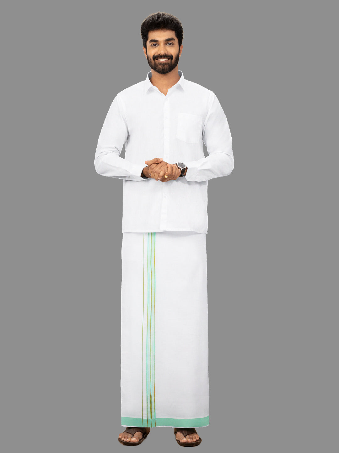 Men 100% Cotton Single Layer White Dhoti with Fancy Jari Border YGF03