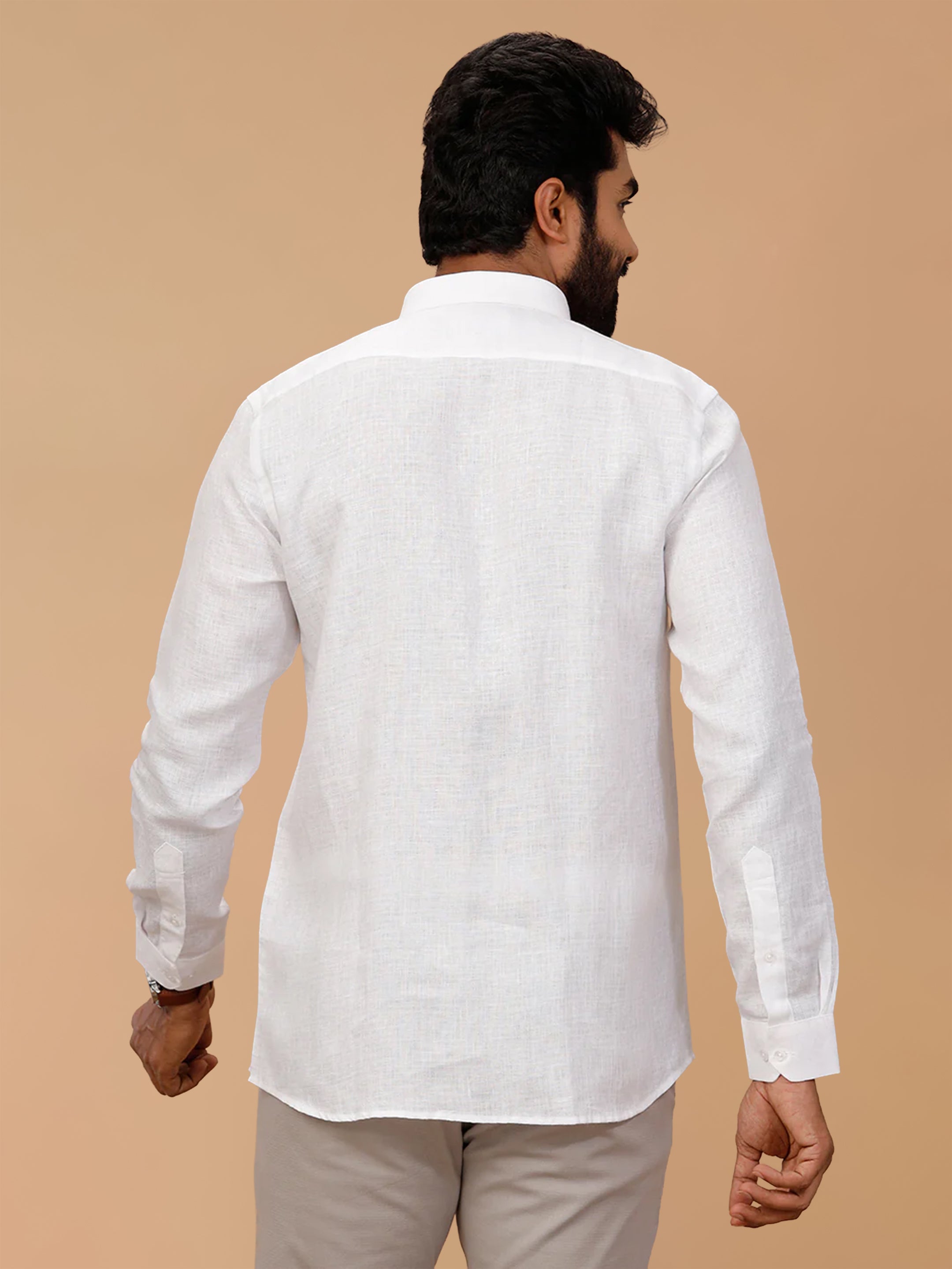 Pure Linen Self Design White Shirt LP1546JF