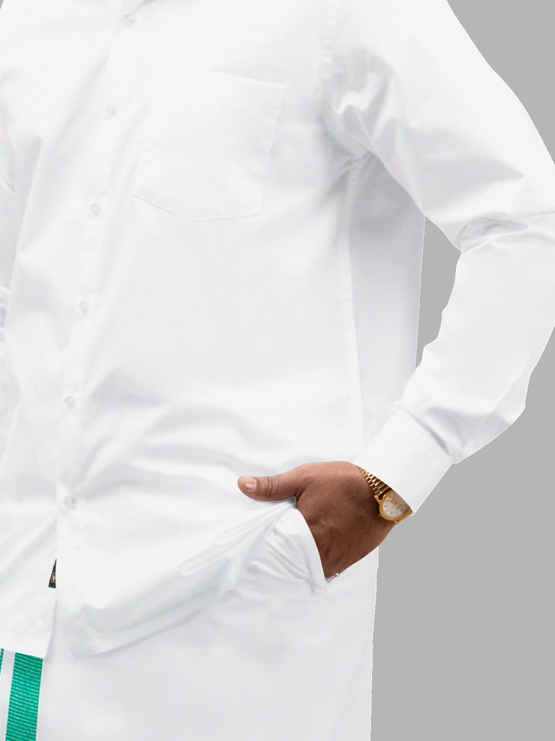 Men Cotton Blend Readymade Single Layer White Dhoti with Big Border GACS7