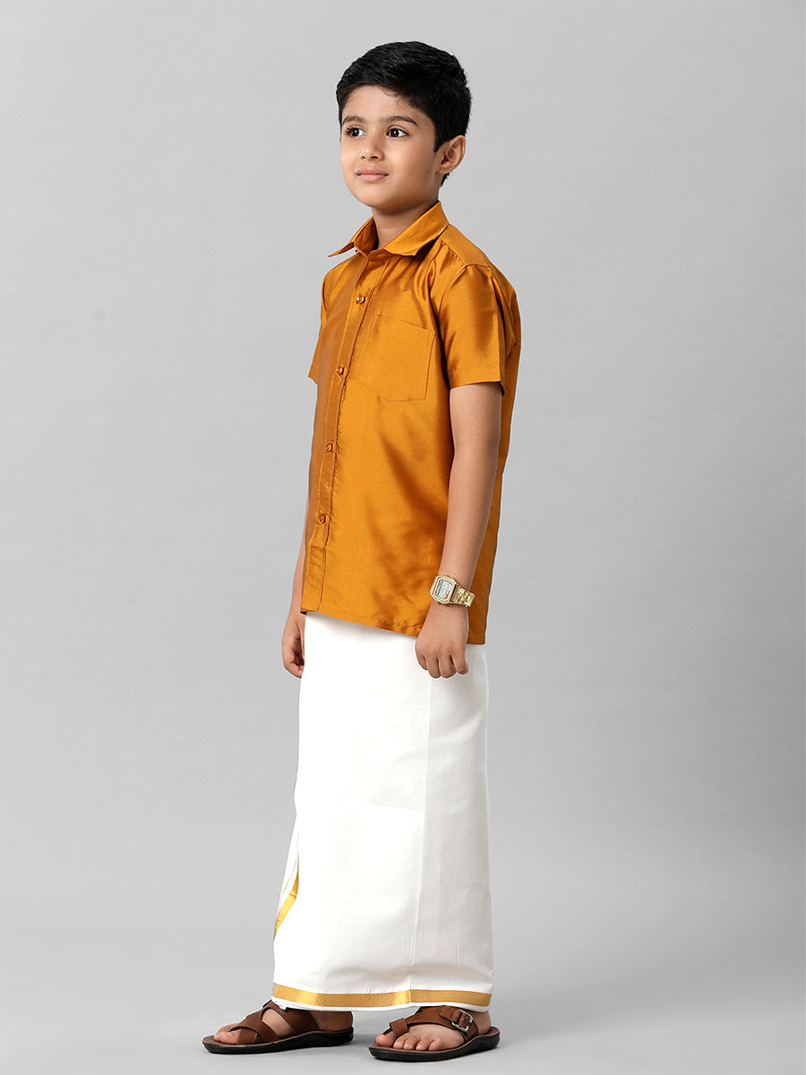 Boys Silk Cotton Mustard Half Sleeves Shirt K37-Side view