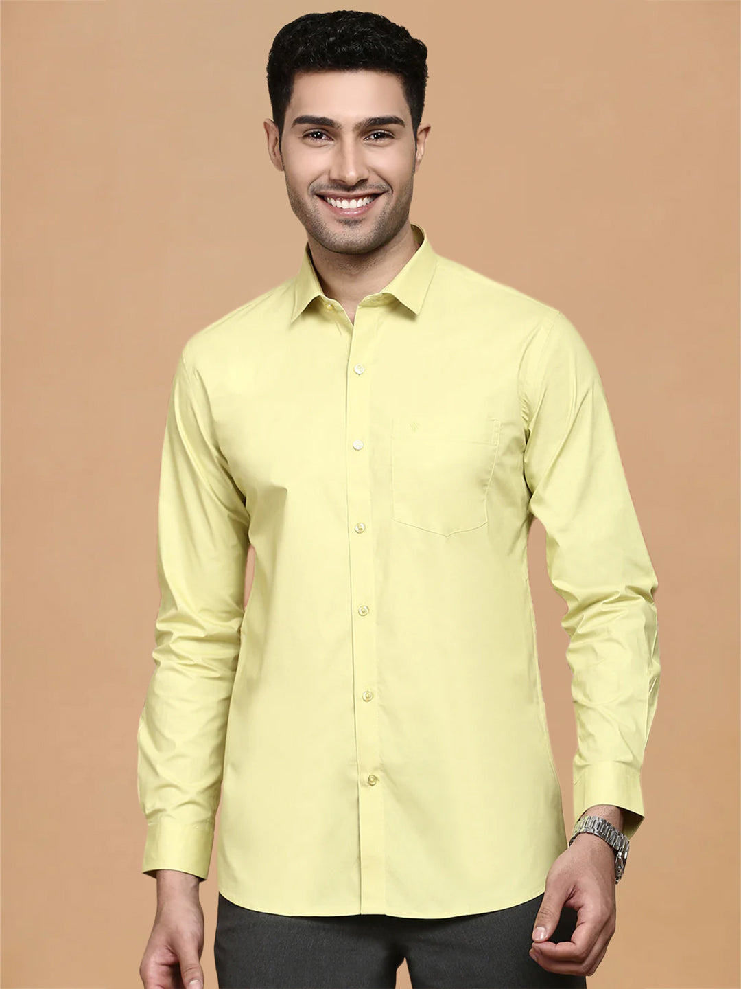 Cotton Spandex Yellow 2 Way Stretch Smart Fit Shirt LY3
