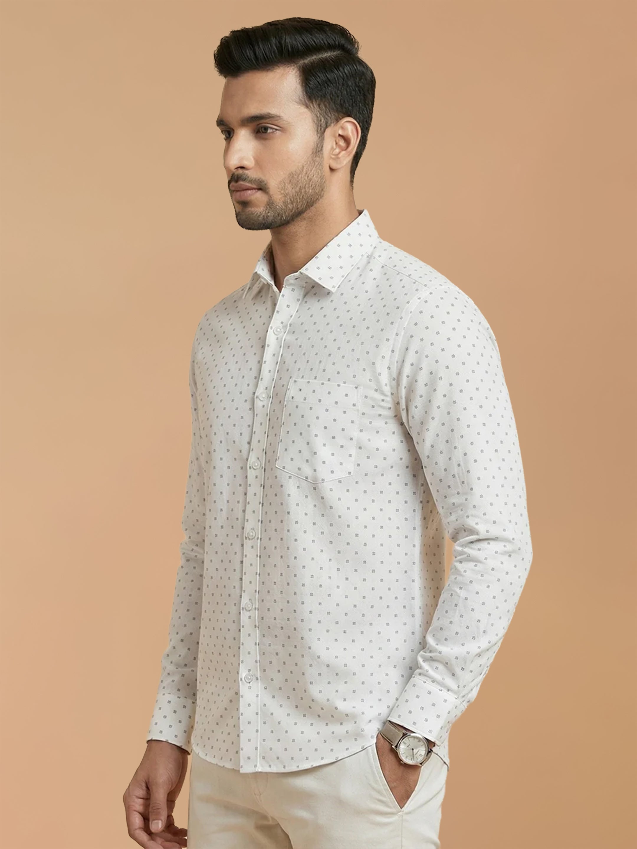 Cotton Rich White Printed Regular Fit Shirt T66 APT7