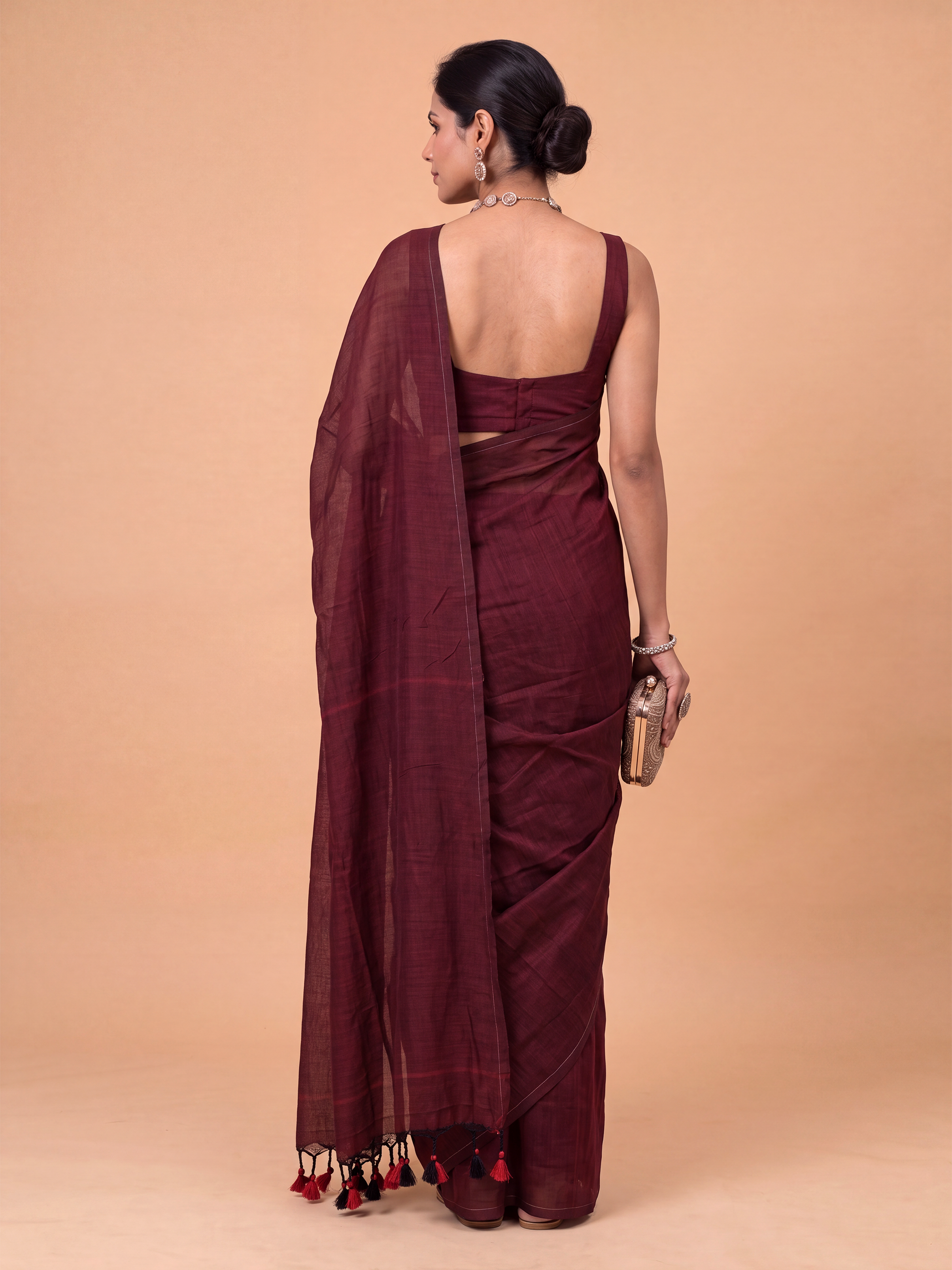 Women Pure Cotton Dark Maroon Saree PCS293