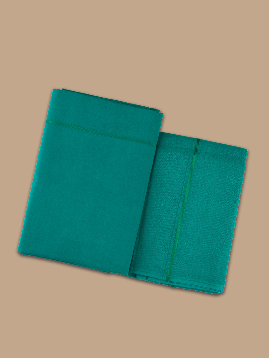 Men Cotton Blend Single Layer Dhoti & Towel Set Green with Assorted Border Poojan