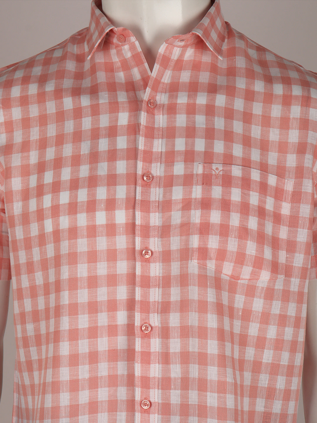 Men Pure Linen Checked Shirt Pink LS2