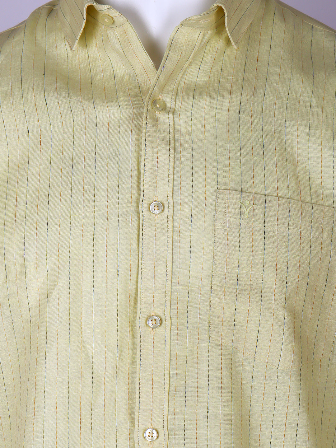 Men Pure Linen Striped Shirt Pale Yellow LS25