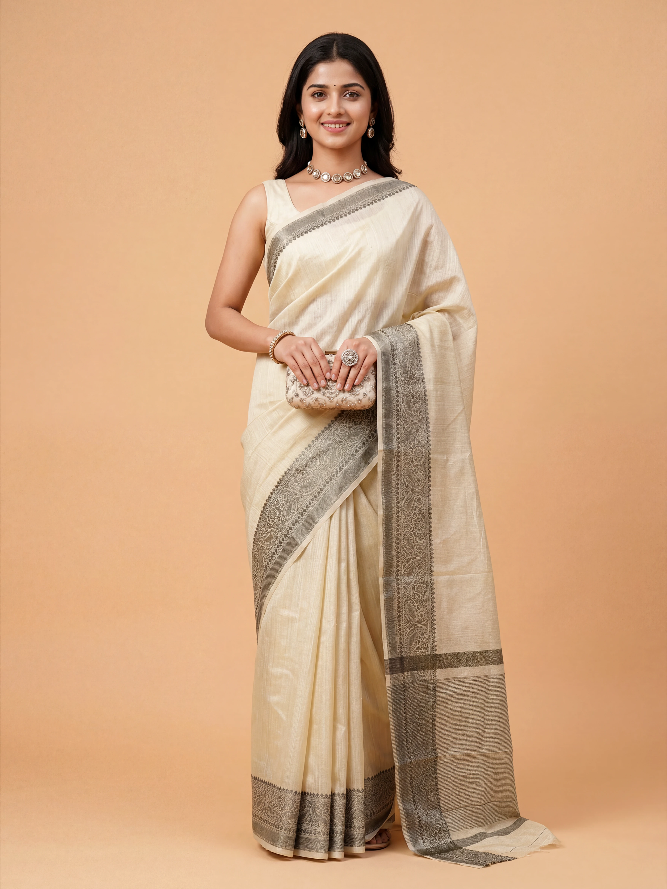 Women Semi Tussar Sandal Saree ST337