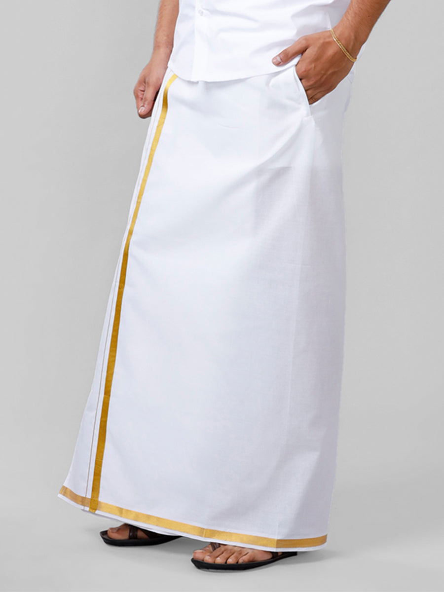 Mens Genxt Gold Light Adjustable Dhoti White with Gold Jari-Side view
