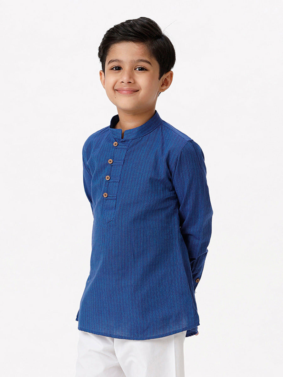 Boys Breeze Cotton Full Sleeves Navy Kurta-Side view