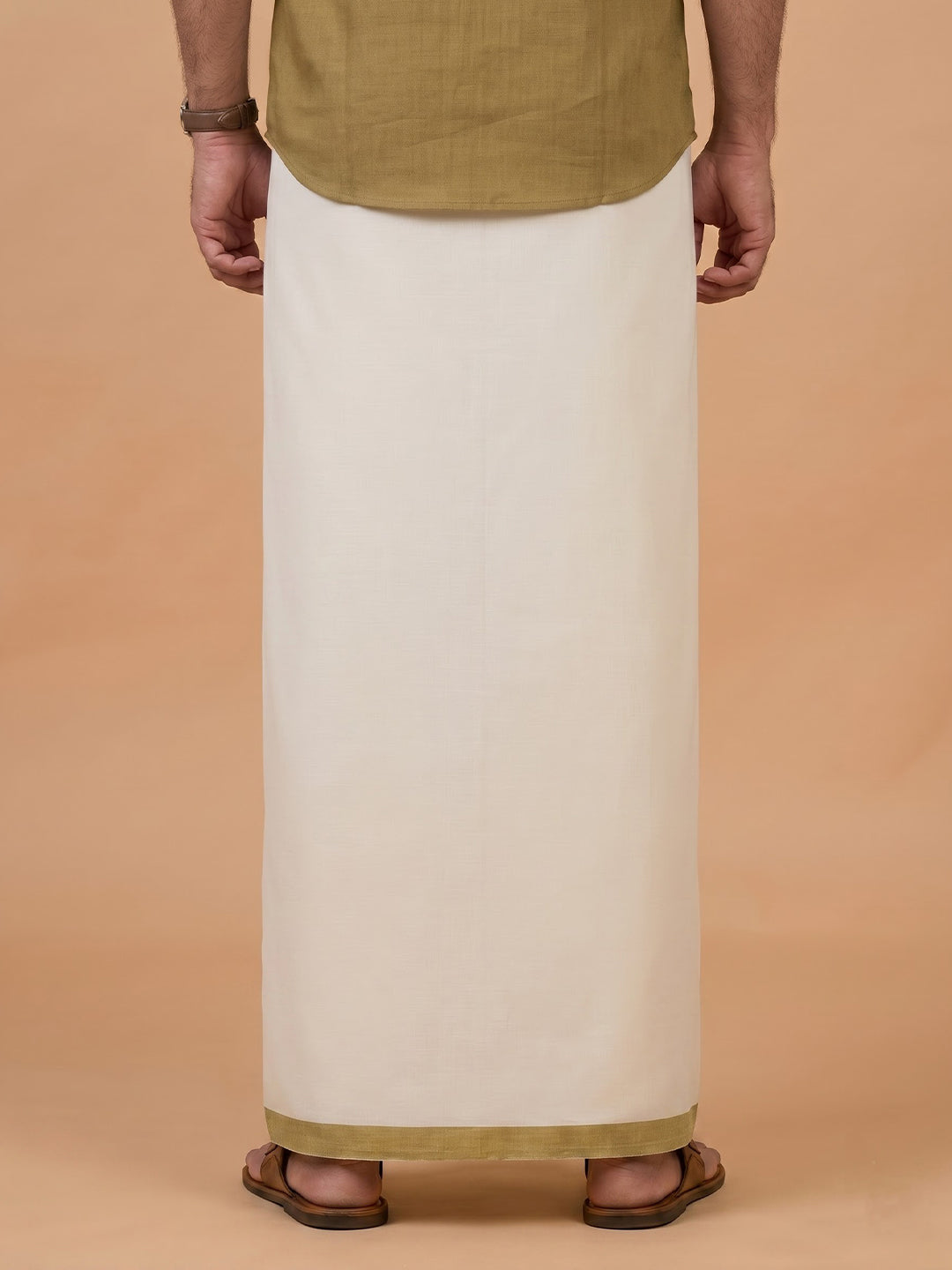 Double Layer 100% Cotton Cream Kora Dhoti with Colour Border - BJM01