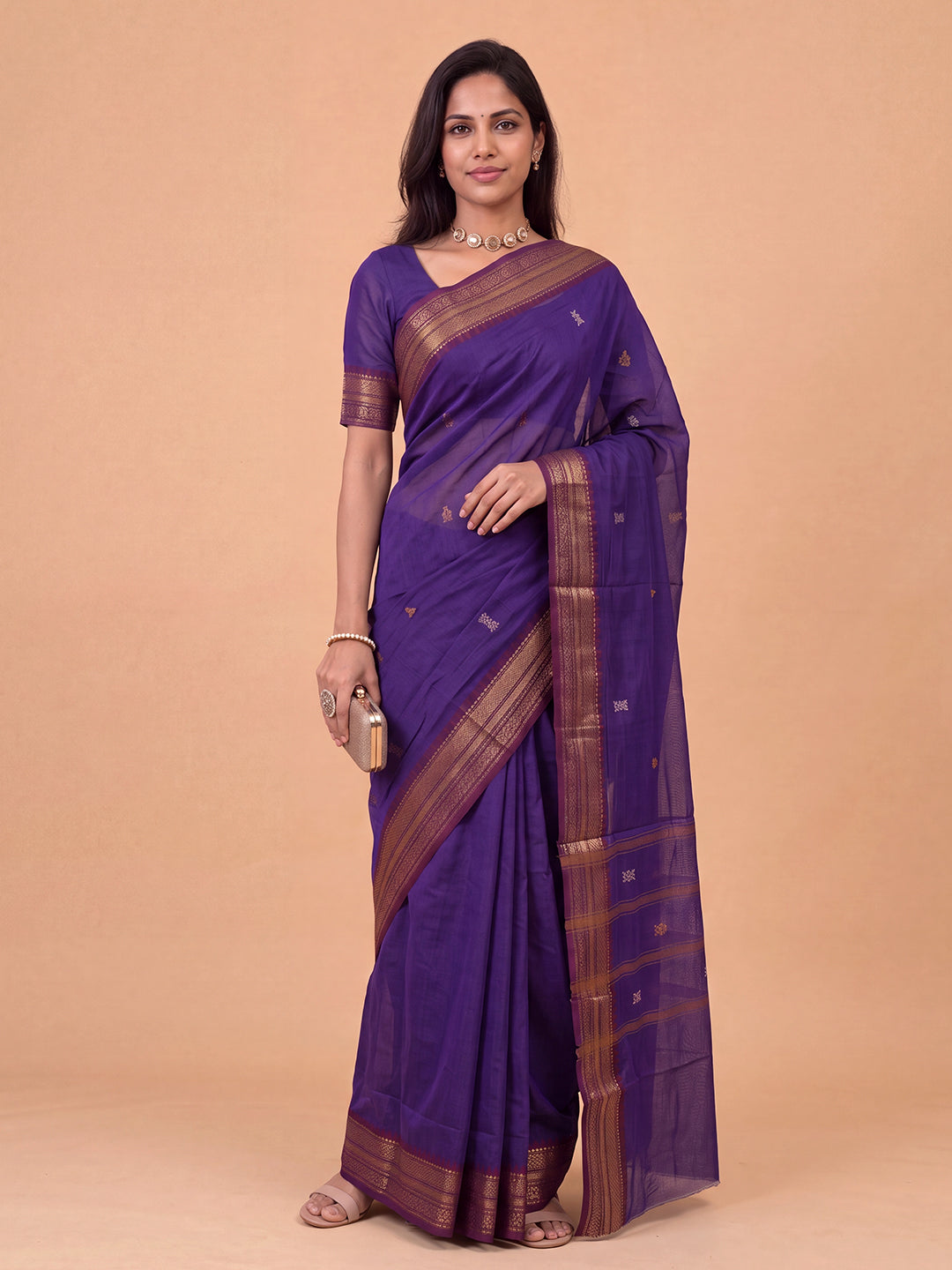 Women Chettinad Cotton Violet Saree CCS11