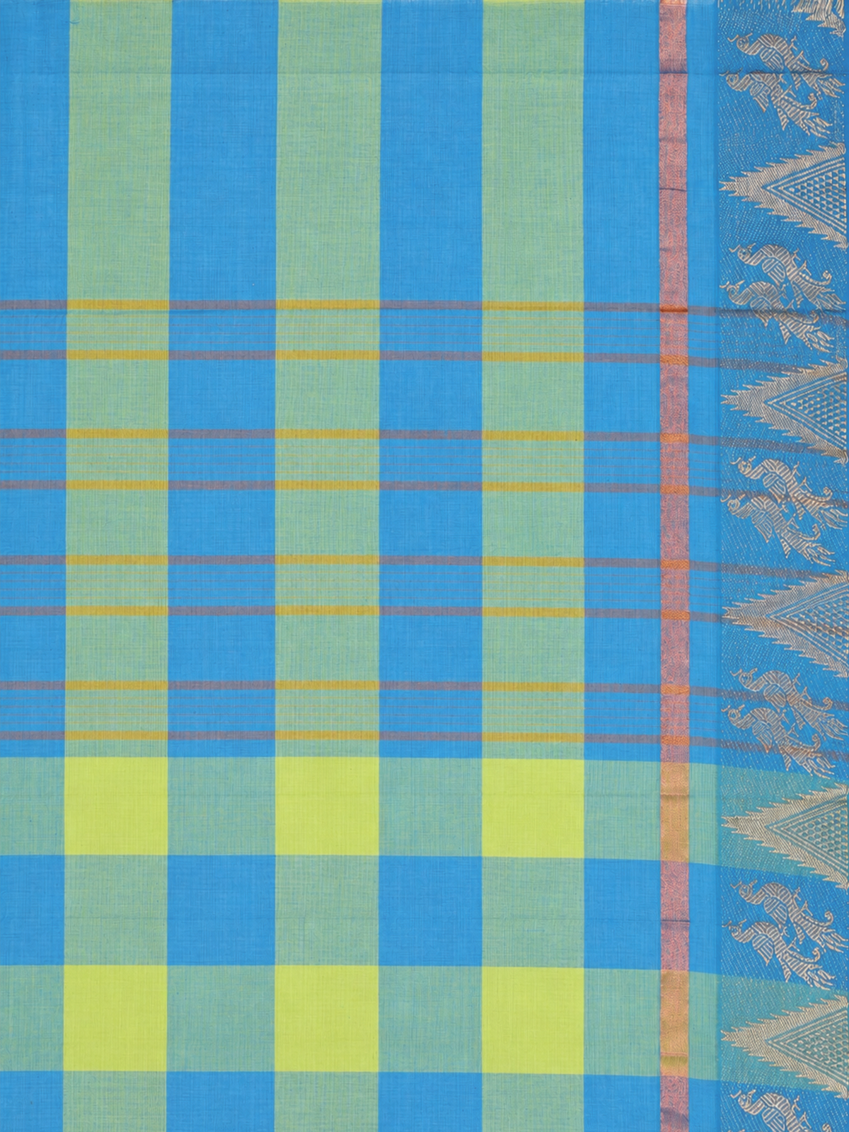 Women Chettinad Cotton Blue with Green Saree CCS19