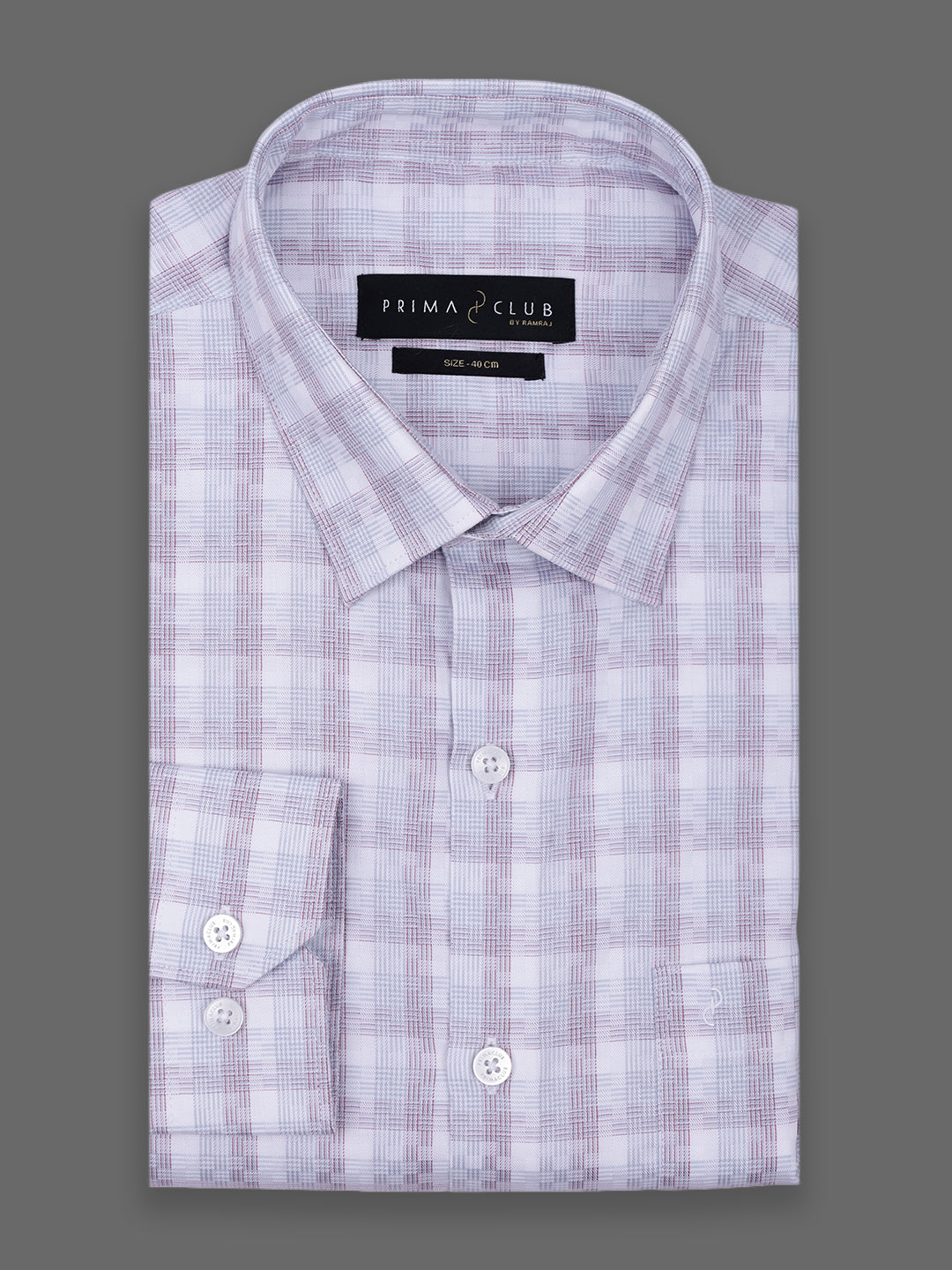 Prima Club Premium Cotton Dobby Grey Purple Checked Regular Fit Shirt SRBJ6