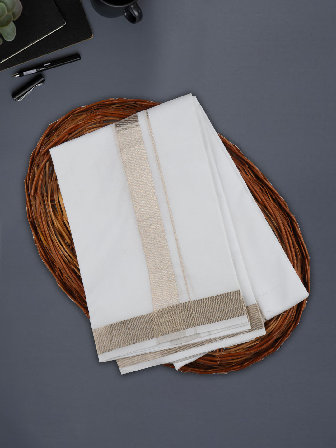 Men 100% Cotton Double Border Dhoti Majesty