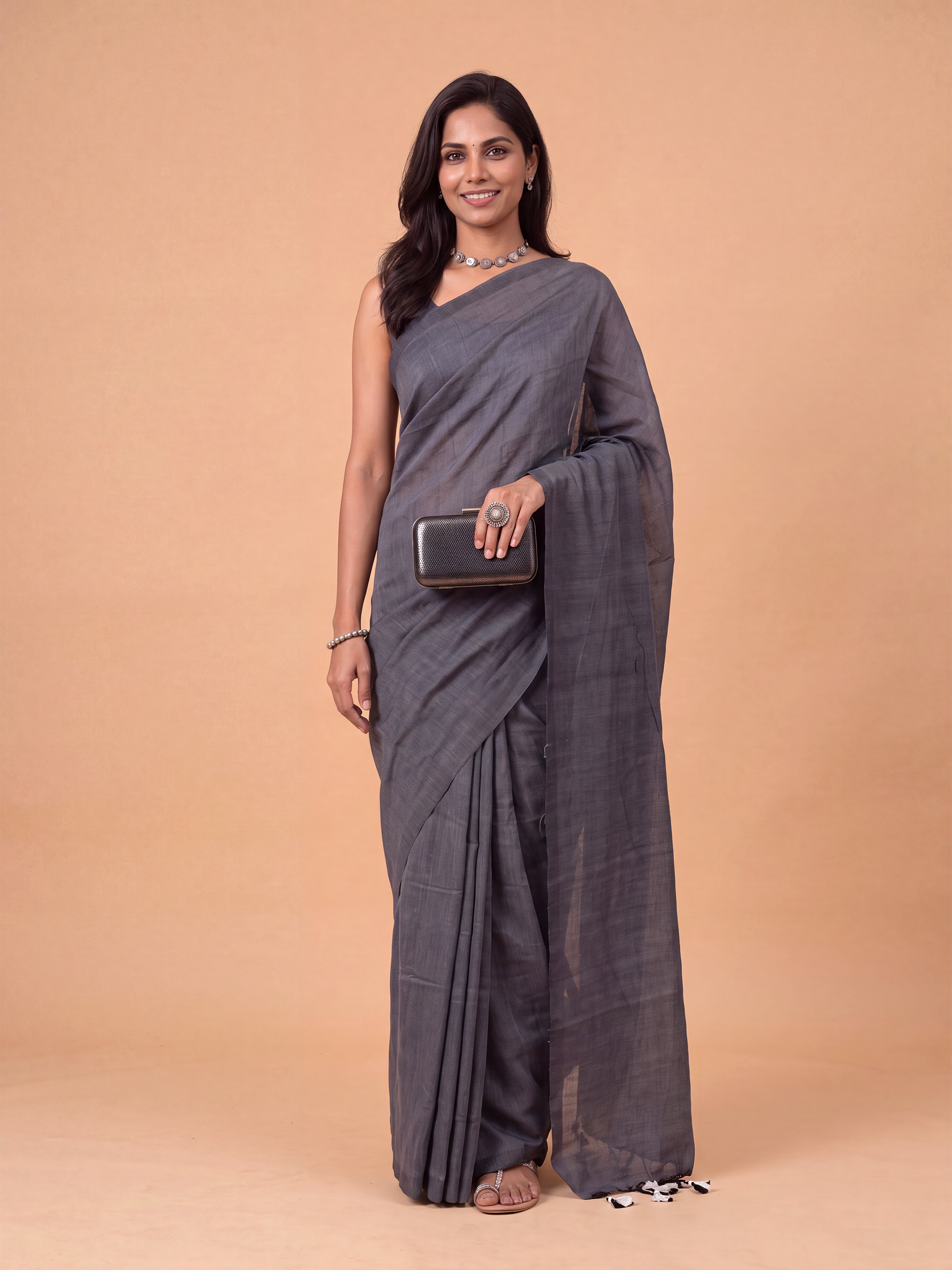 Women Pure Cotton Greyish Blue Saree PCS289